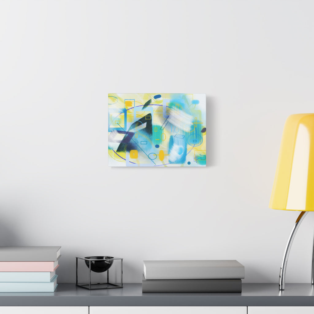 Abstract Blue & Yellow Geometry Canvas Print — Modern Stretched Wall Art