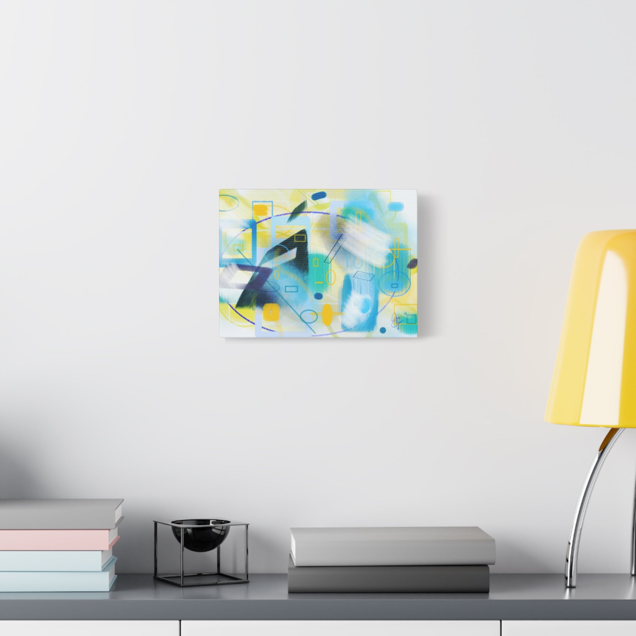 Abstract Blue & Yellow Geometry Canvas Print — Modern Stretched Wall Art