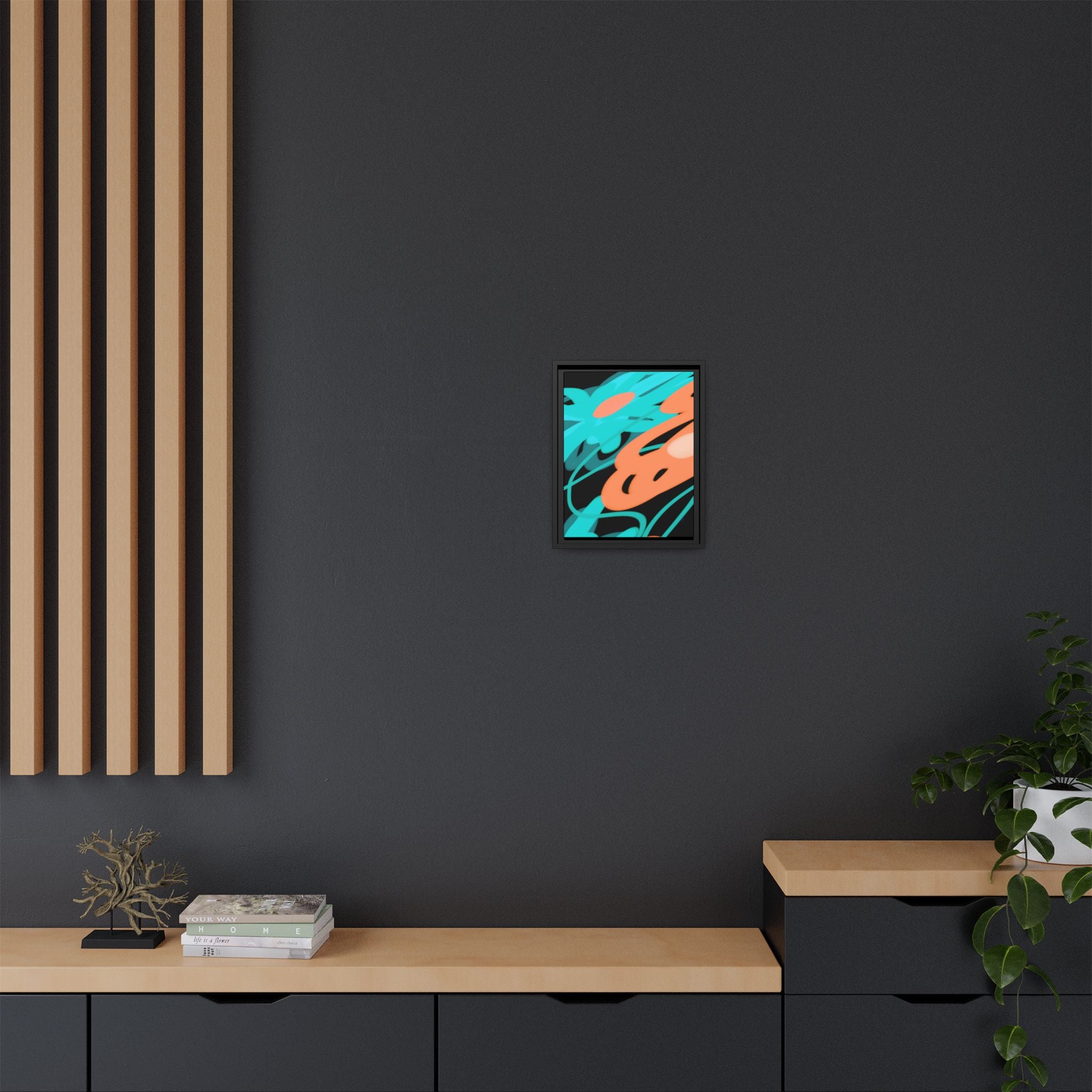 Abstract Teal & Coral Splash Framed Canvas