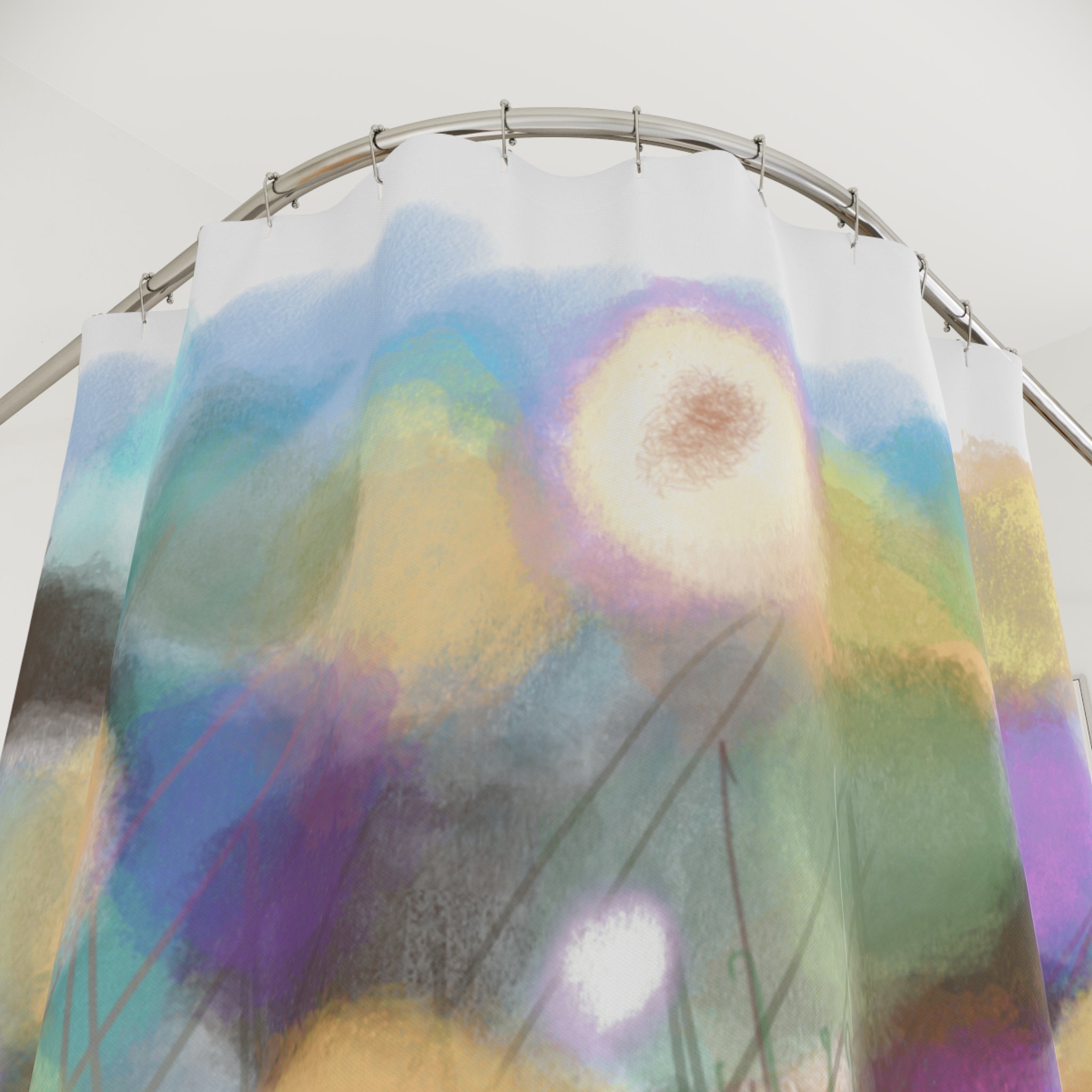 Floral Watercolor Shower Curtain — Soft Pastel Bloom Bathroom Decor