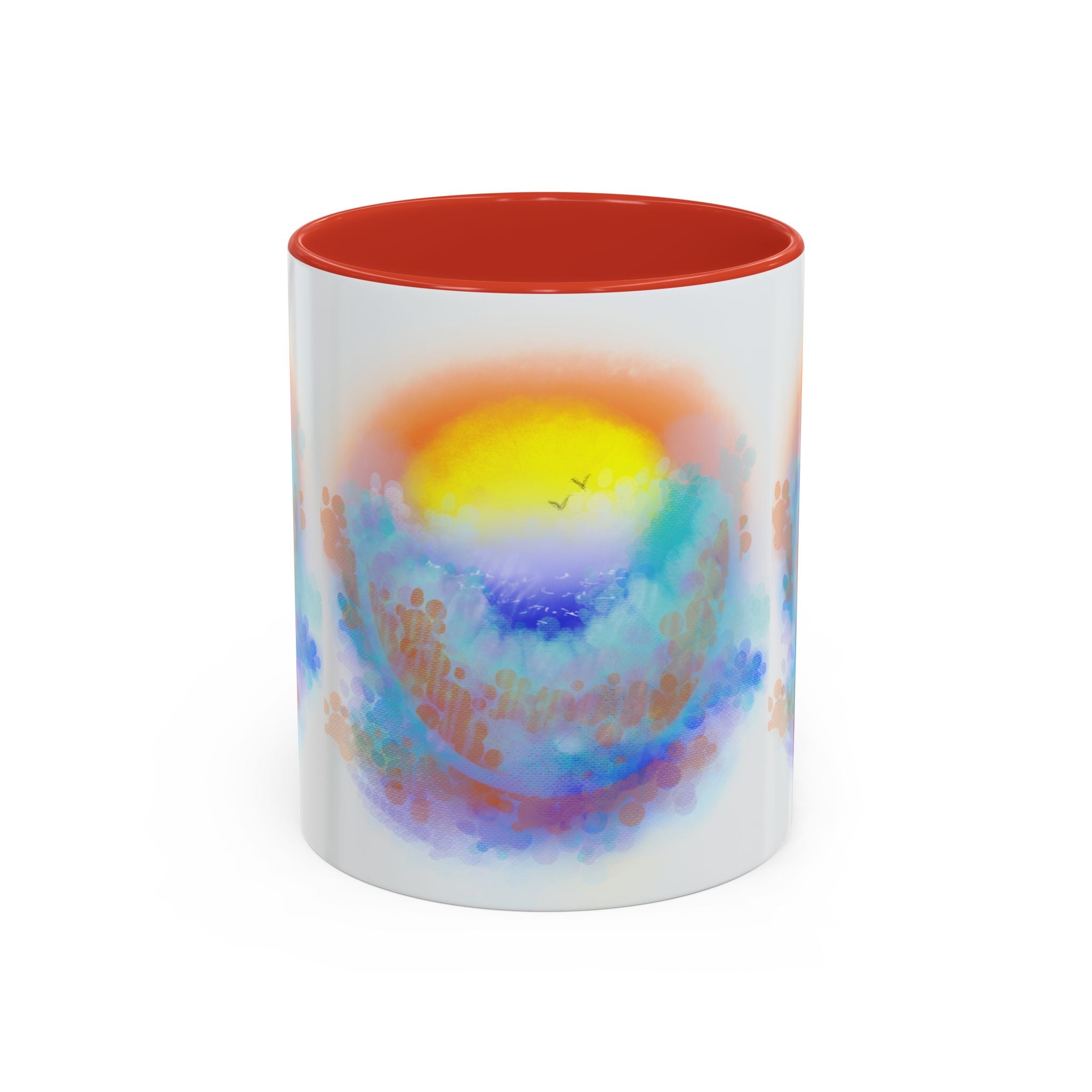 Sunrise Watercolor Accent Coffee Mug — Colorful Ocean Sunrise Art (11/15 oz)