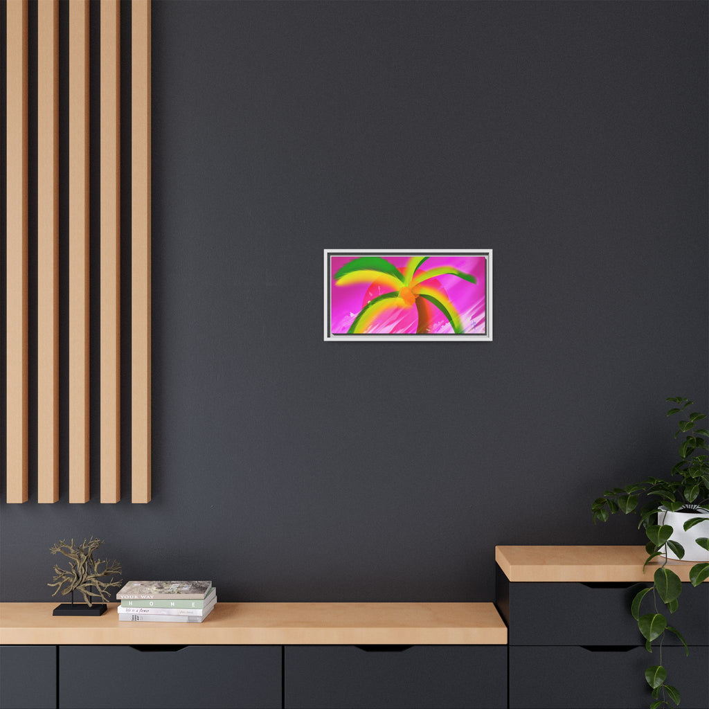 Framed Matte Canvas Print — Neon Palm Beach Art