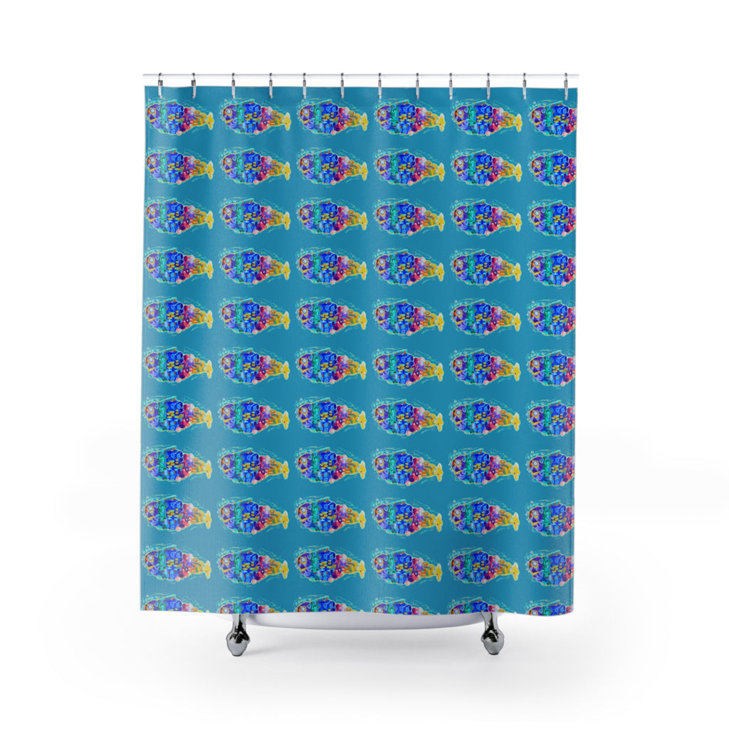 Fish Pattern Shower Curtain — Colorful Tropical Aquarium Design