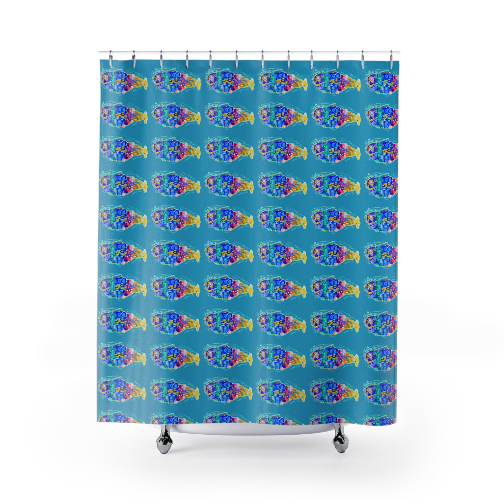 Fish Pattern Shower Curtain — Colorful Tropical Aquarium Design