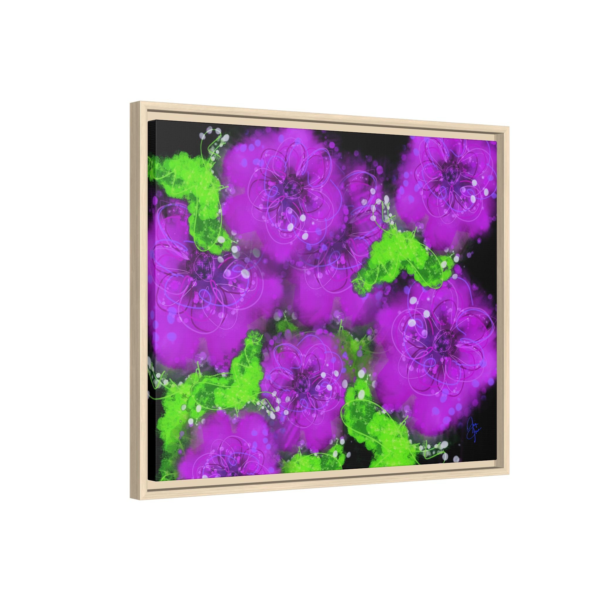 Framed Floral Canvas Print — Matte Multi-Color Blooms Wall Art
