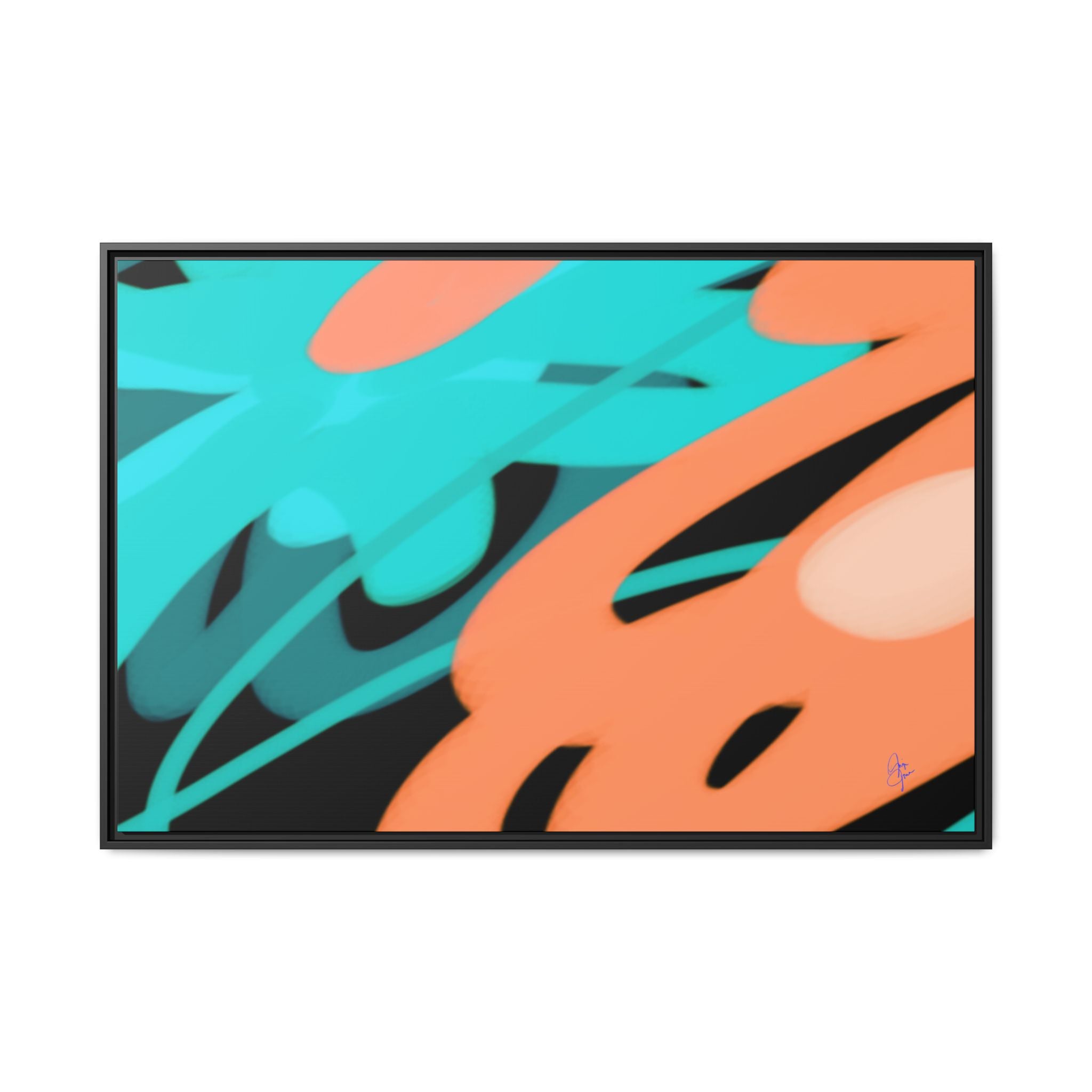 Abstract Teal & Coral Splash Framed Canvas