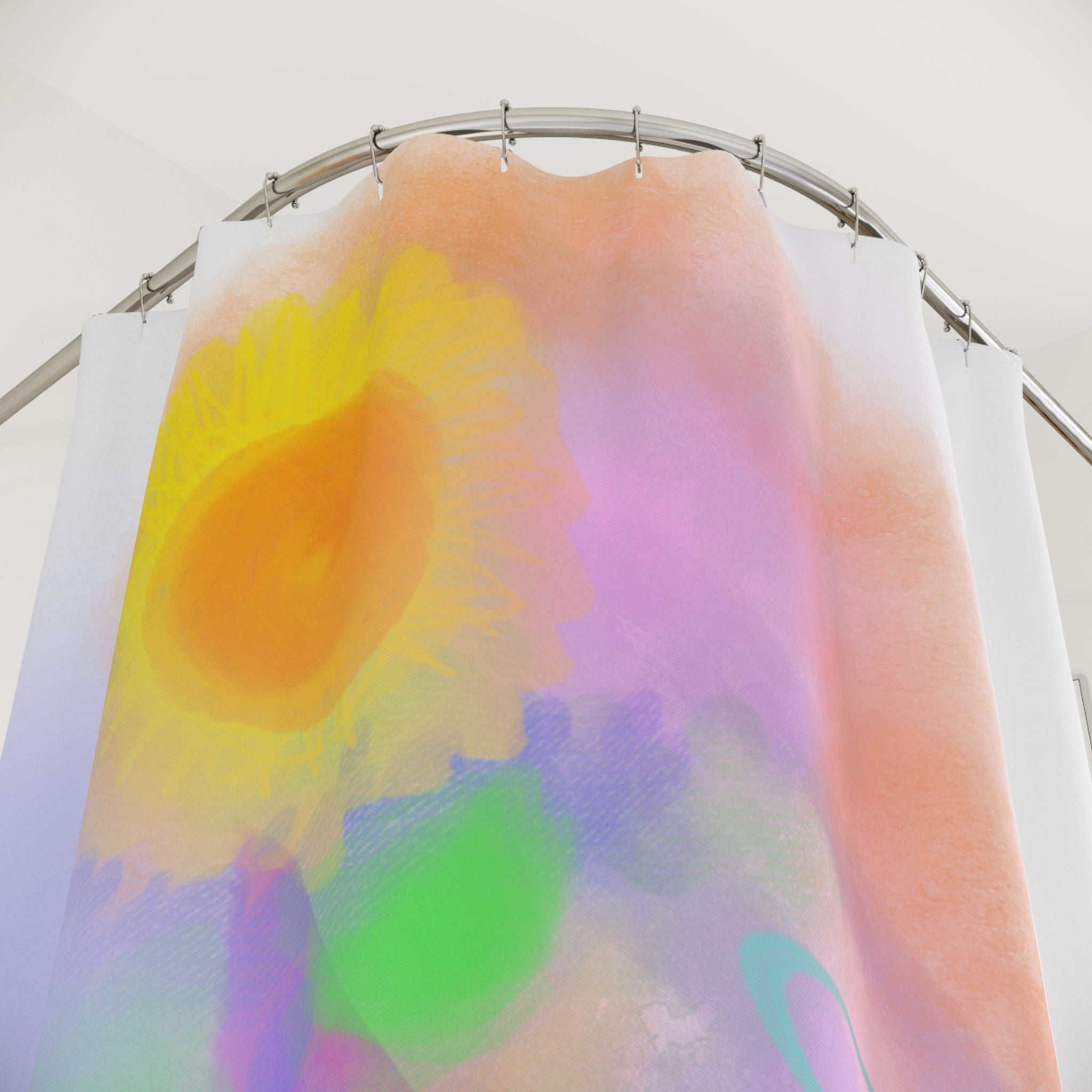 Sunflower Dream Shower Curtain — Pastel Abstract Floral Bathroom Decor