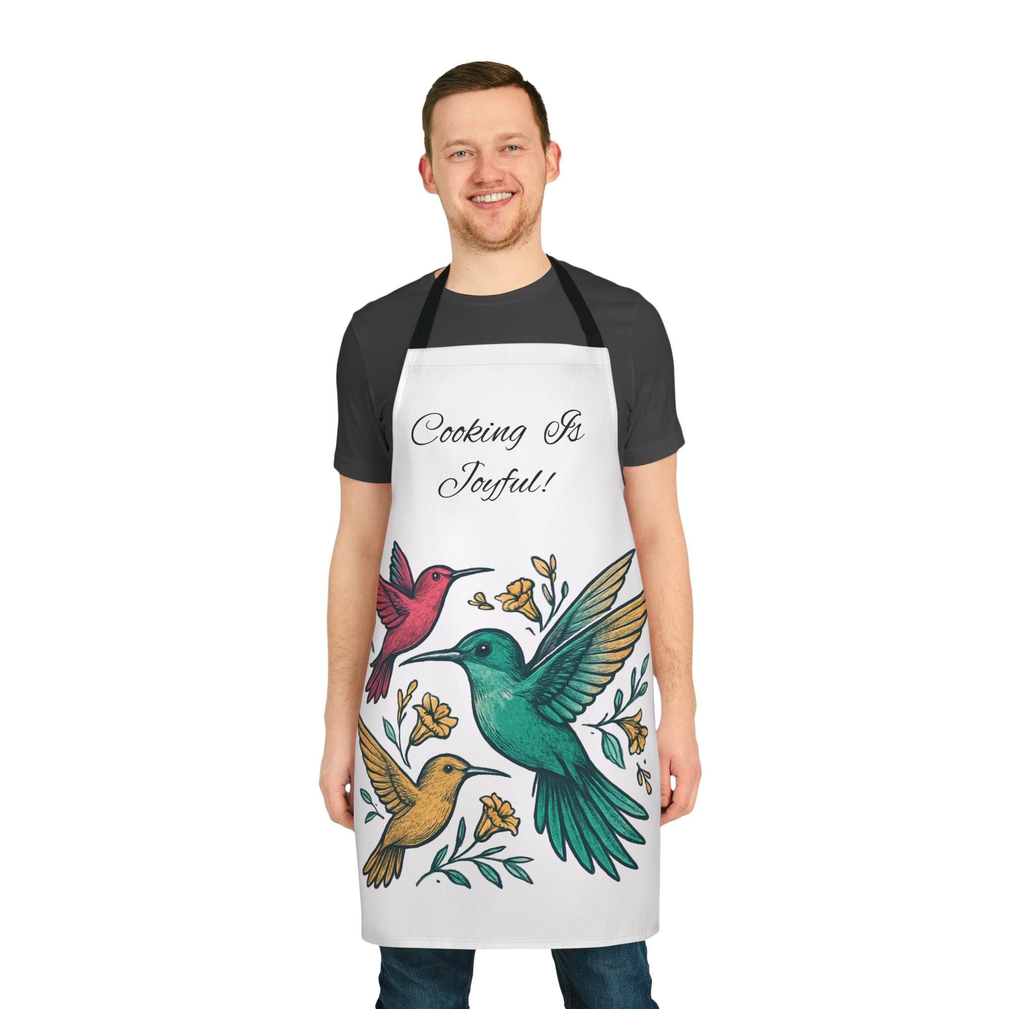 Cooking Is Joyful Apron — Colorful Hummingbird Kitchen Apron