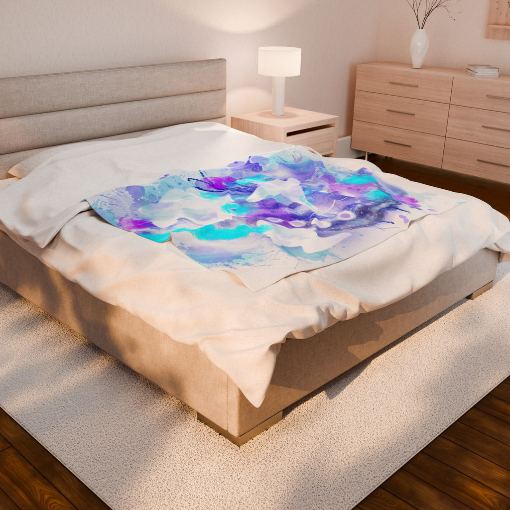 Velveteen Plush Blanket — Dreamy Watercolor Seahorse Throw, Soft Aqua & Lavender Ocean-Themed Blanket