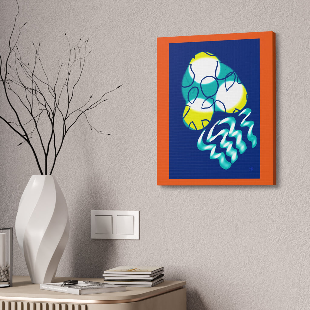 Abstract Ocean Waves Jellyfish Canvas Art — Blue & Teal Modern Wall Decor, Stretched 1.5"