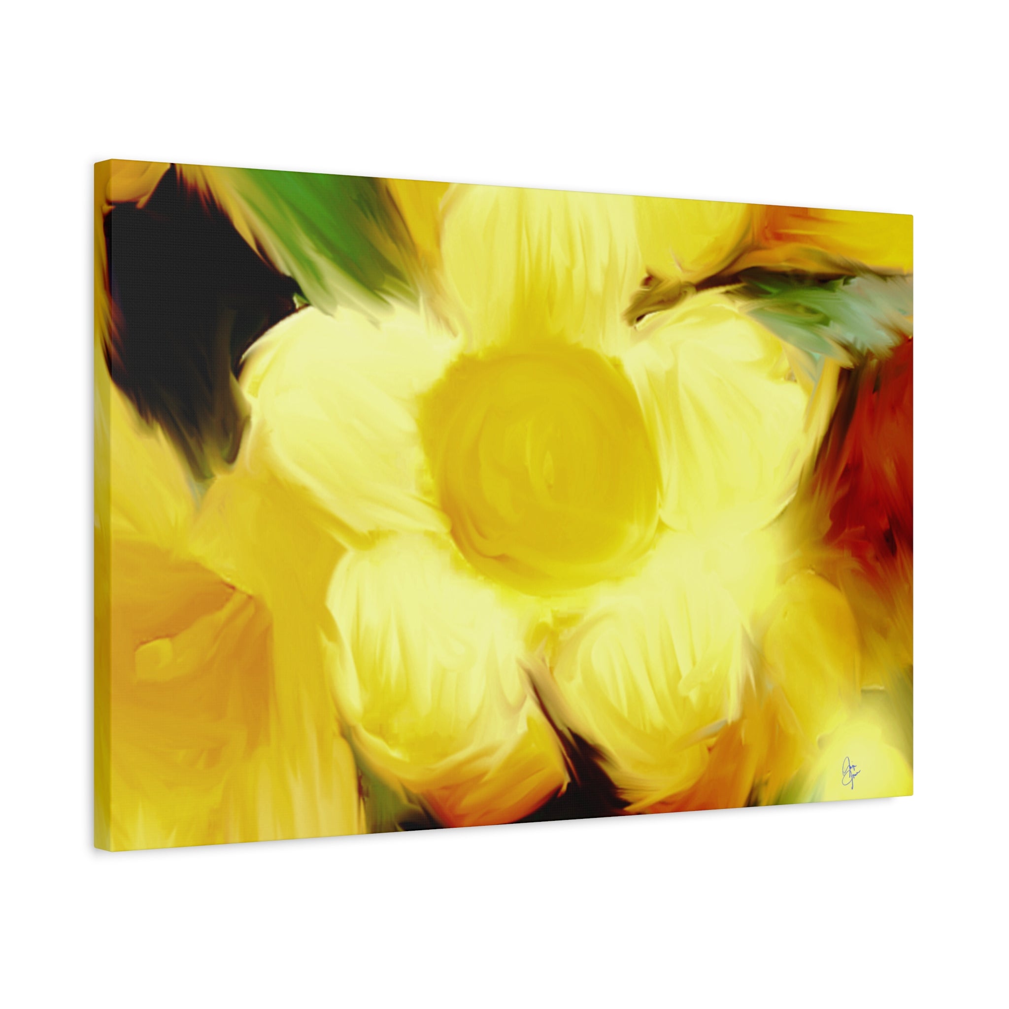 Yellow Floral Canvas Wall Art – Bright Sunflower-Style Painting, Matte Stretched Print