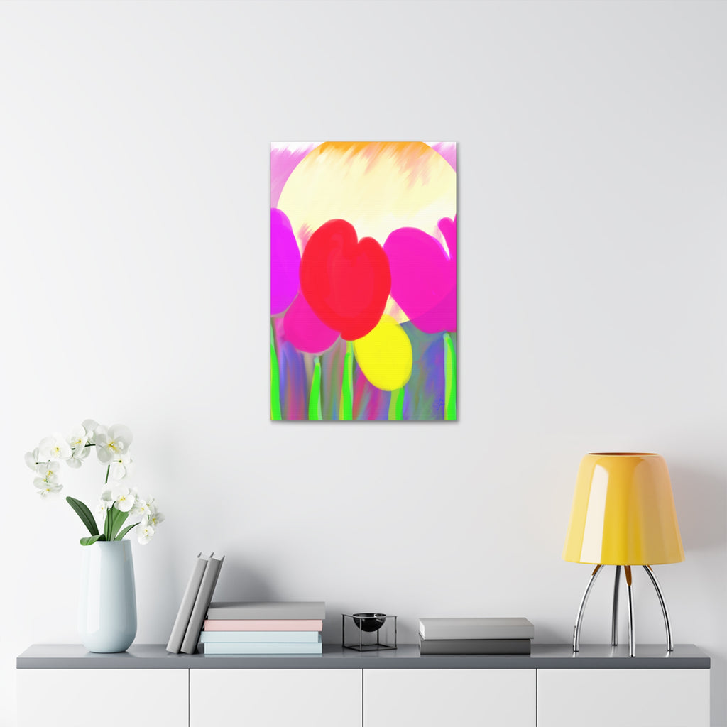 Bright Tulip Canvas Wall Art — Colorful Heart Flowers Stretched Canvas
