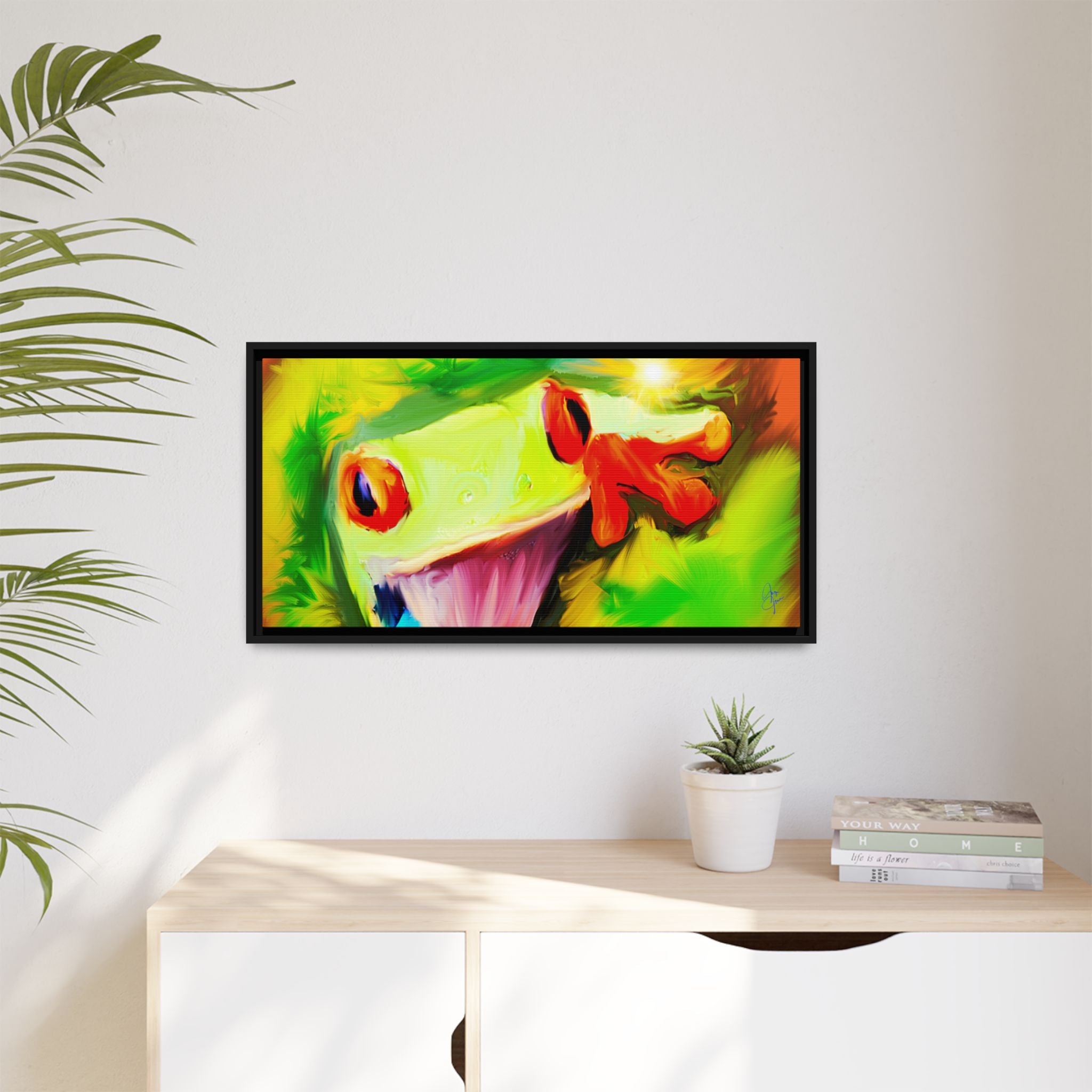 Colorful Tree Frog Matte Canvas Print — Framed Tropical Wall Art