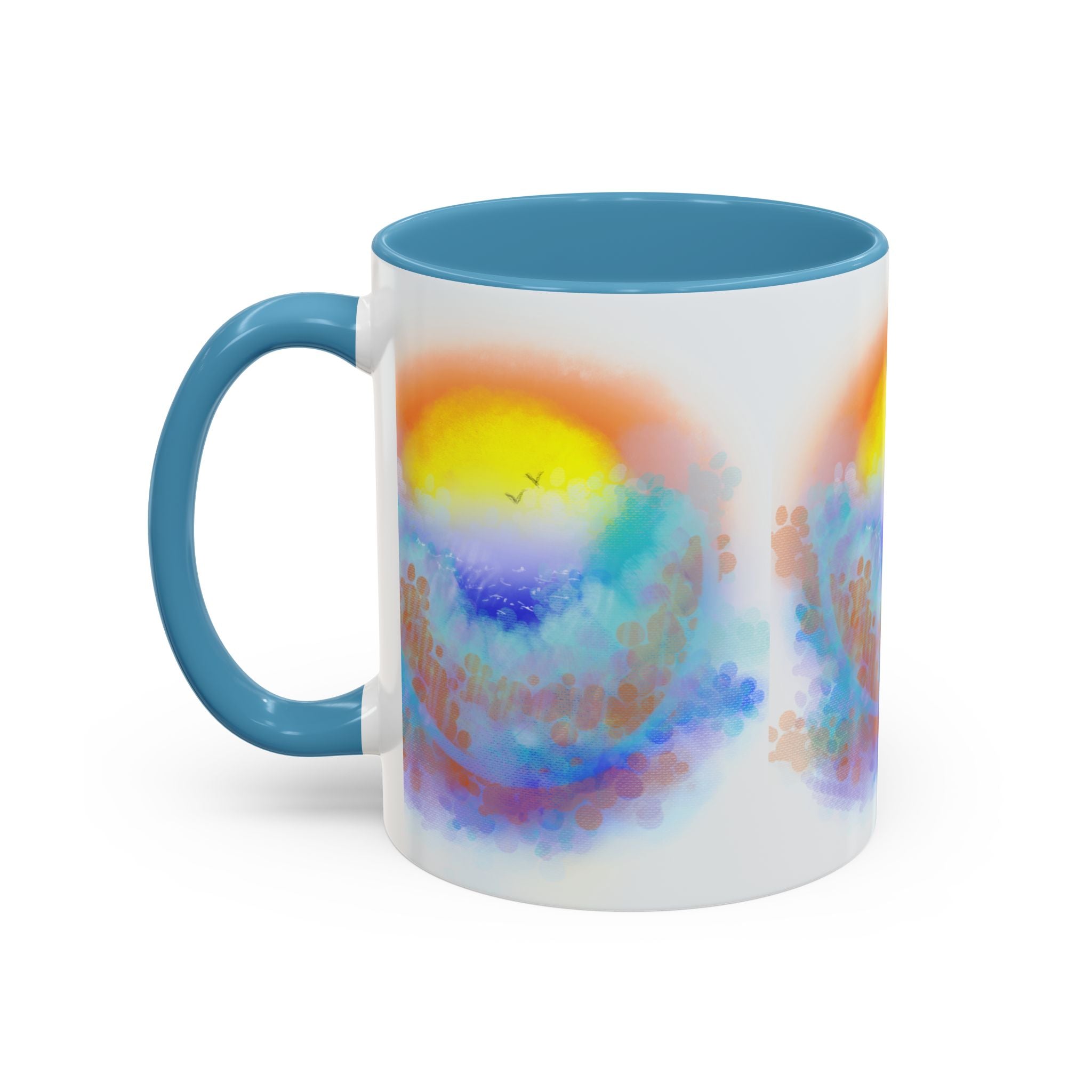 Sunrise Watercolor Accent Coffee Mug — Colorful Ocean Sunrise Art (11/15 oz)