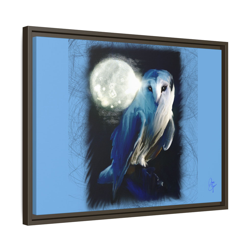 Moonlight Owl Matte Framed Canvas — Mystical Blue Owl Wall Art