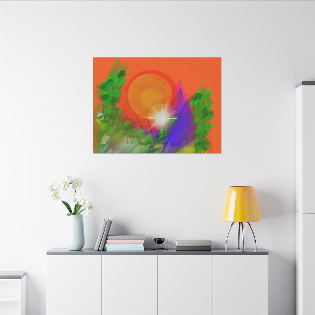 Sunburst Forest Matte Canvas Wall Art — Abstract Nature Landscape