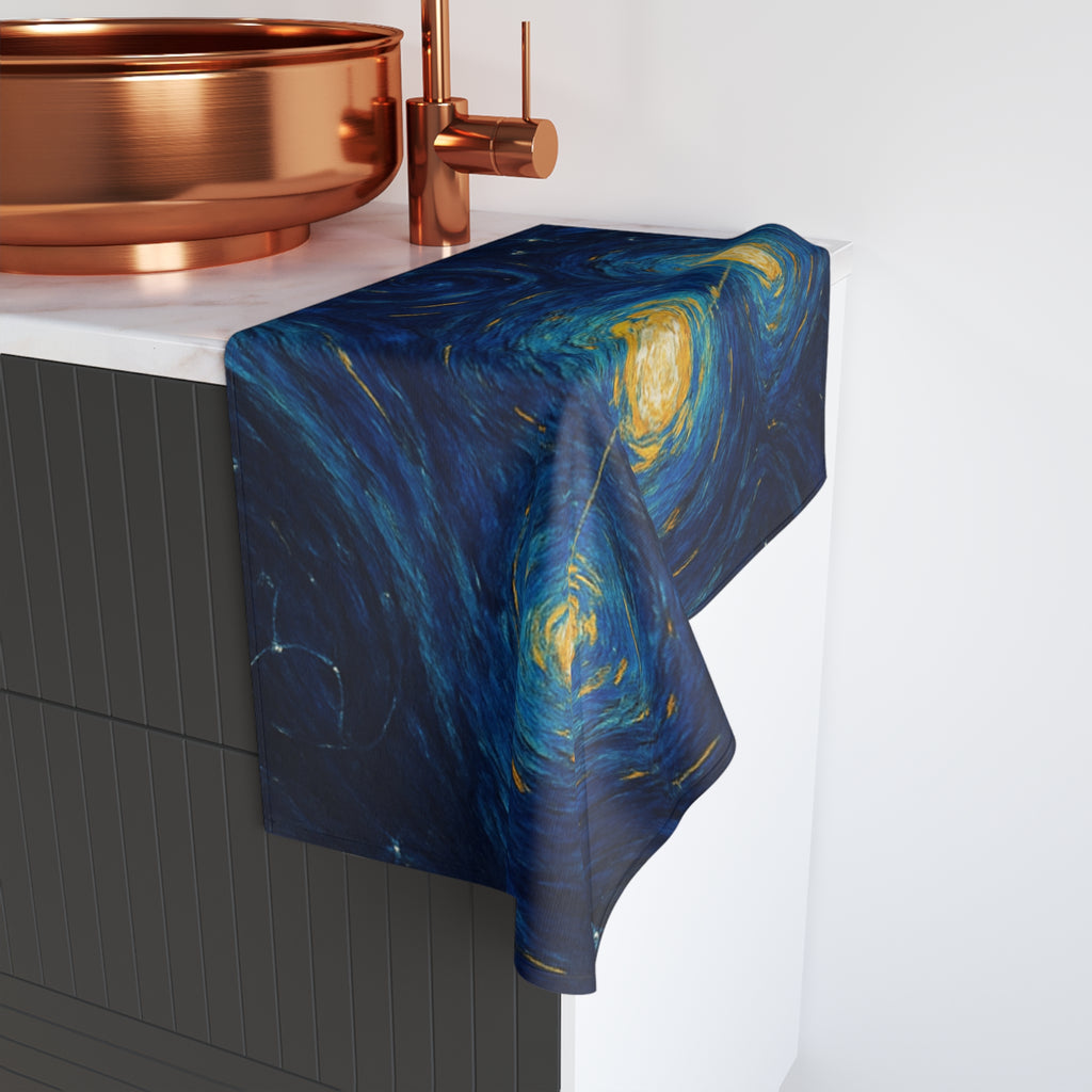Starry Constellation Hand Towel — Van Gogh Style Swirling Night Sky