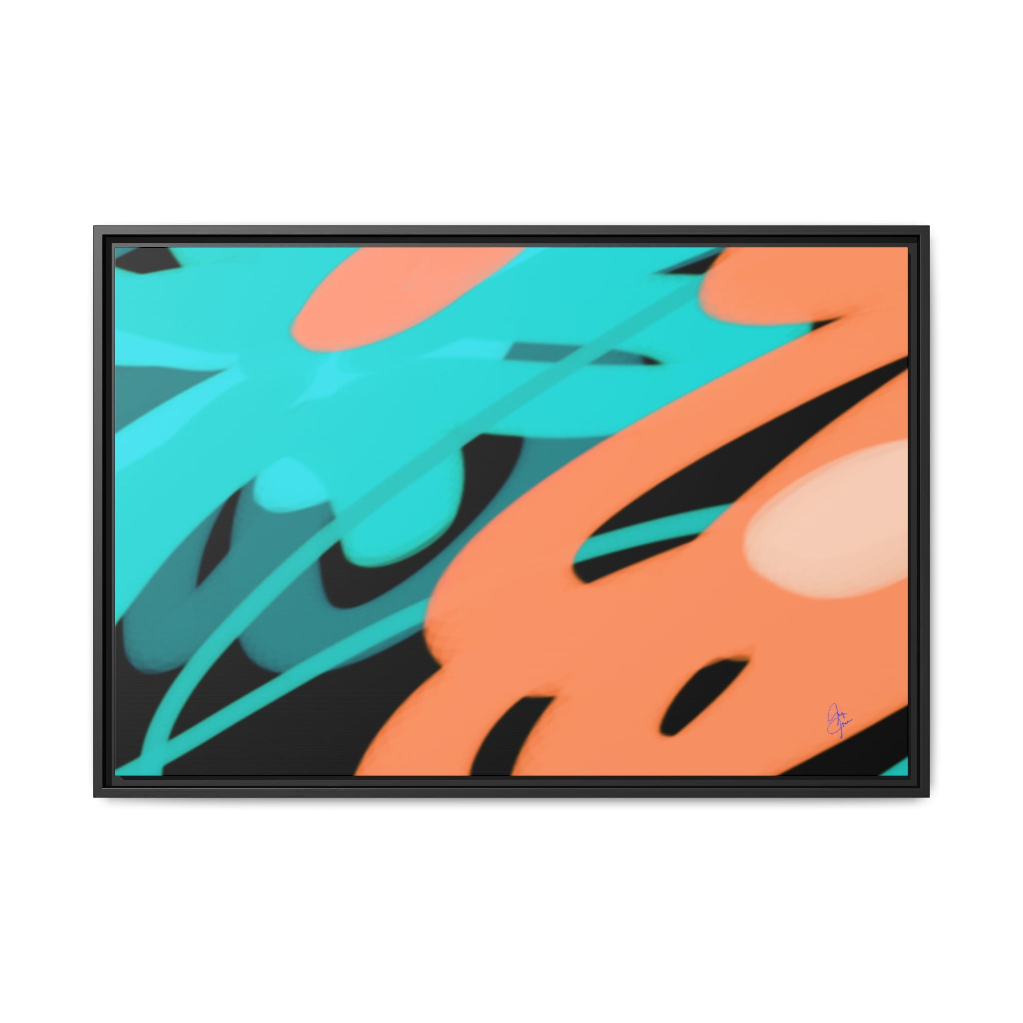 Abstract Teal & Coral Splash Framed Canvas