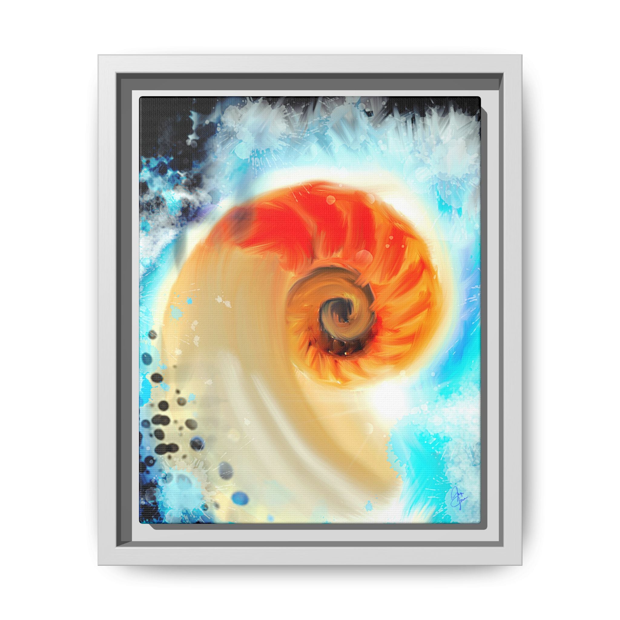Framed Abstract Spiral Canvas Art — Vibrant Nautical Wave Print