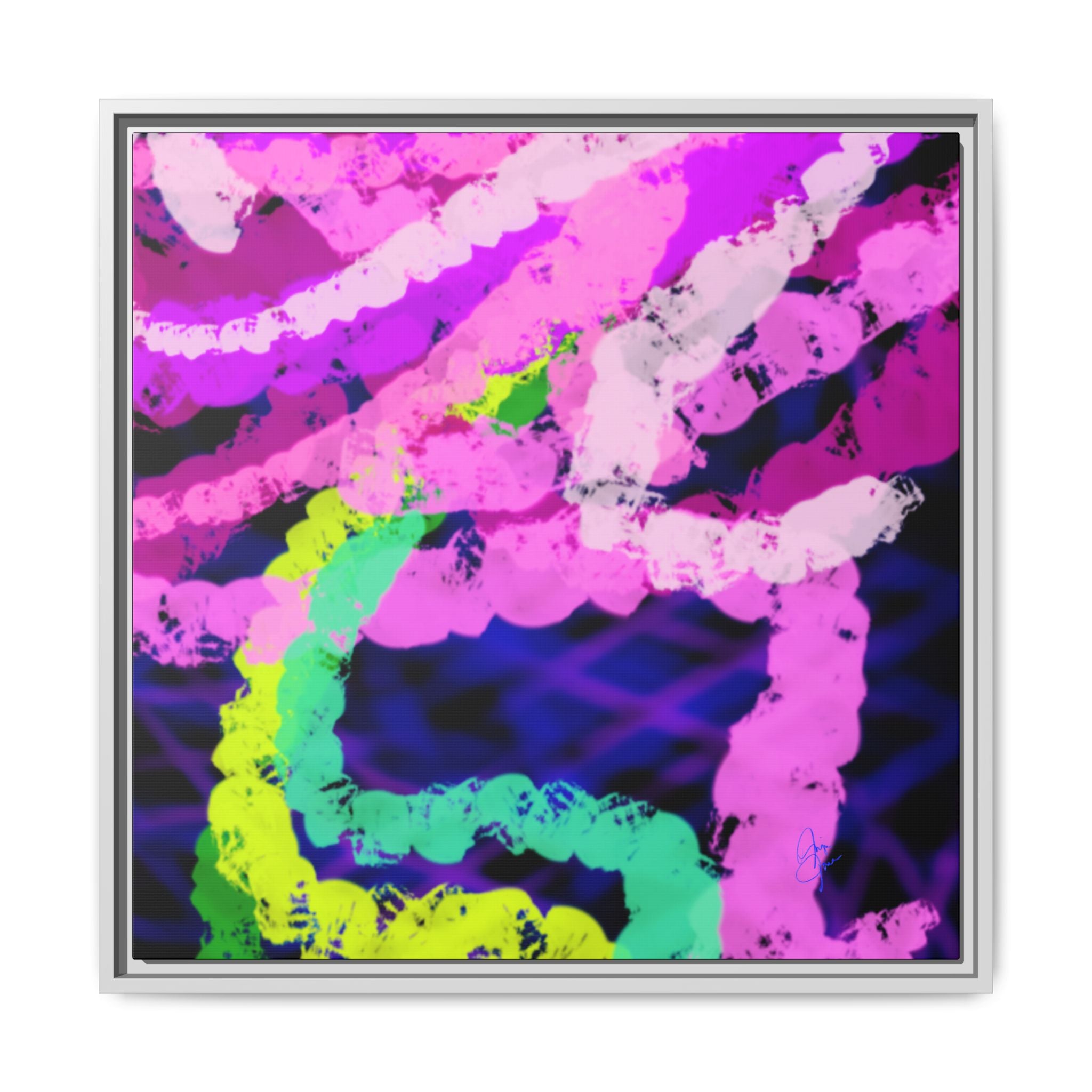 Framed Matte Canvas - Neon Rose Abstract Wall Art