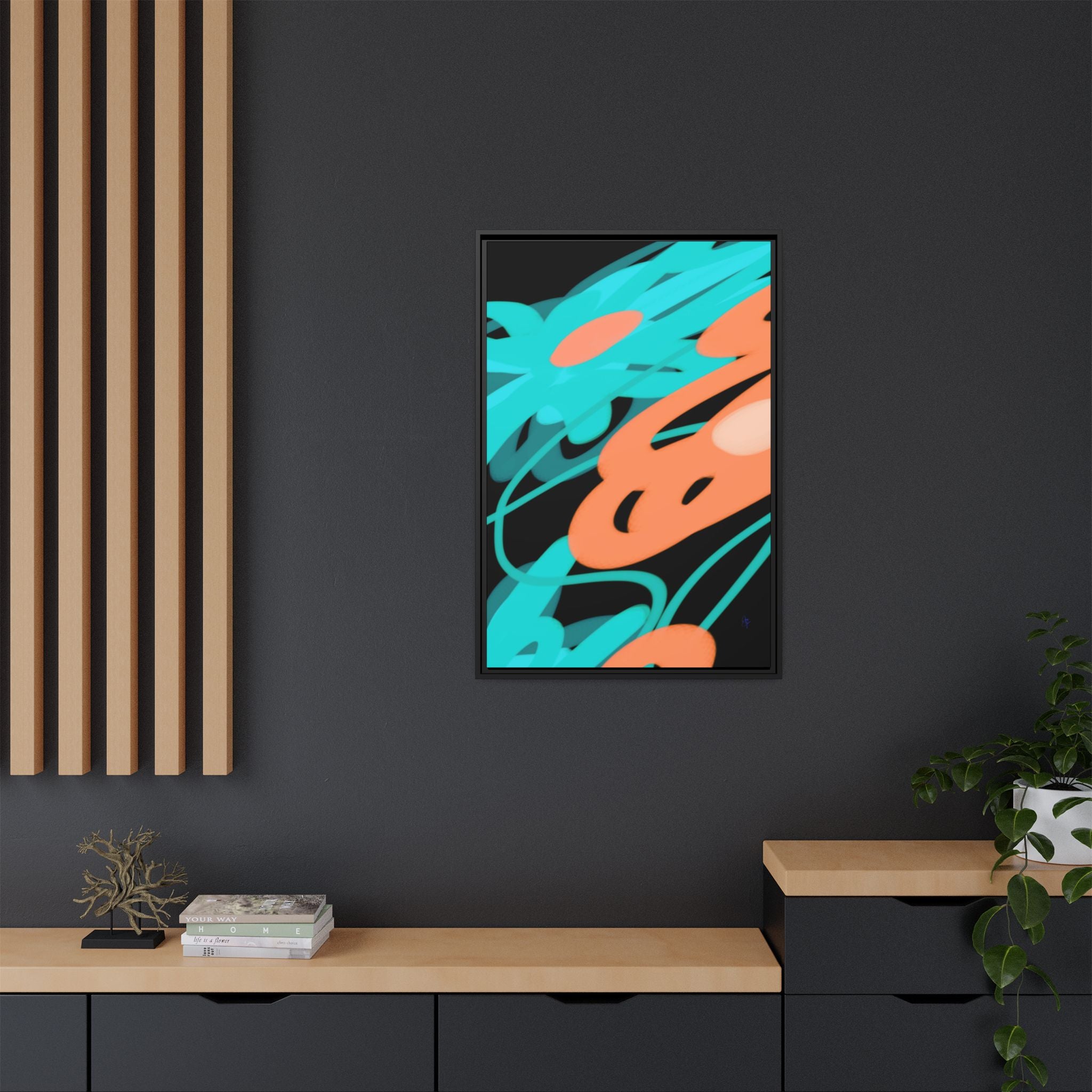 Abstract Teal & Coral Splash Framed Canvas