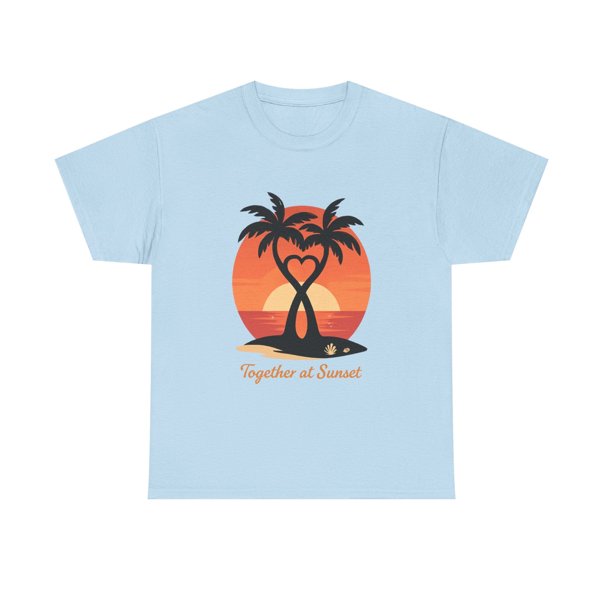 Sunset Palm Love T‑Shirt — “Together at Sunset” Beach Tee