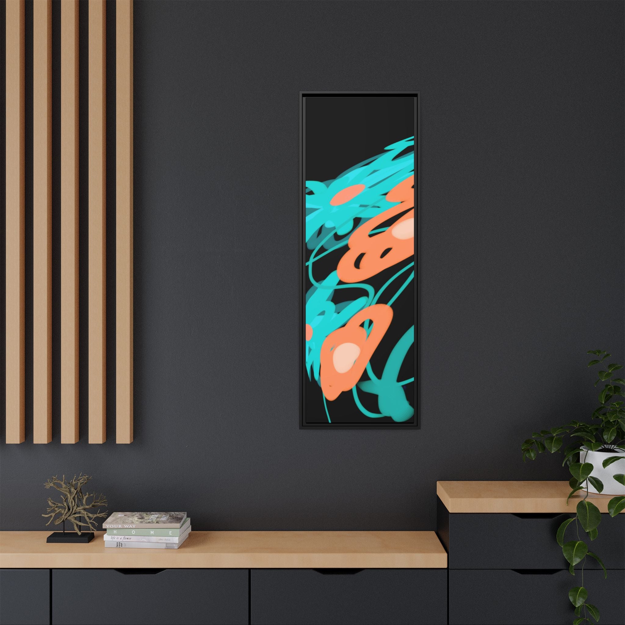 Abstract Teal & Coral Splash Framed Canvas