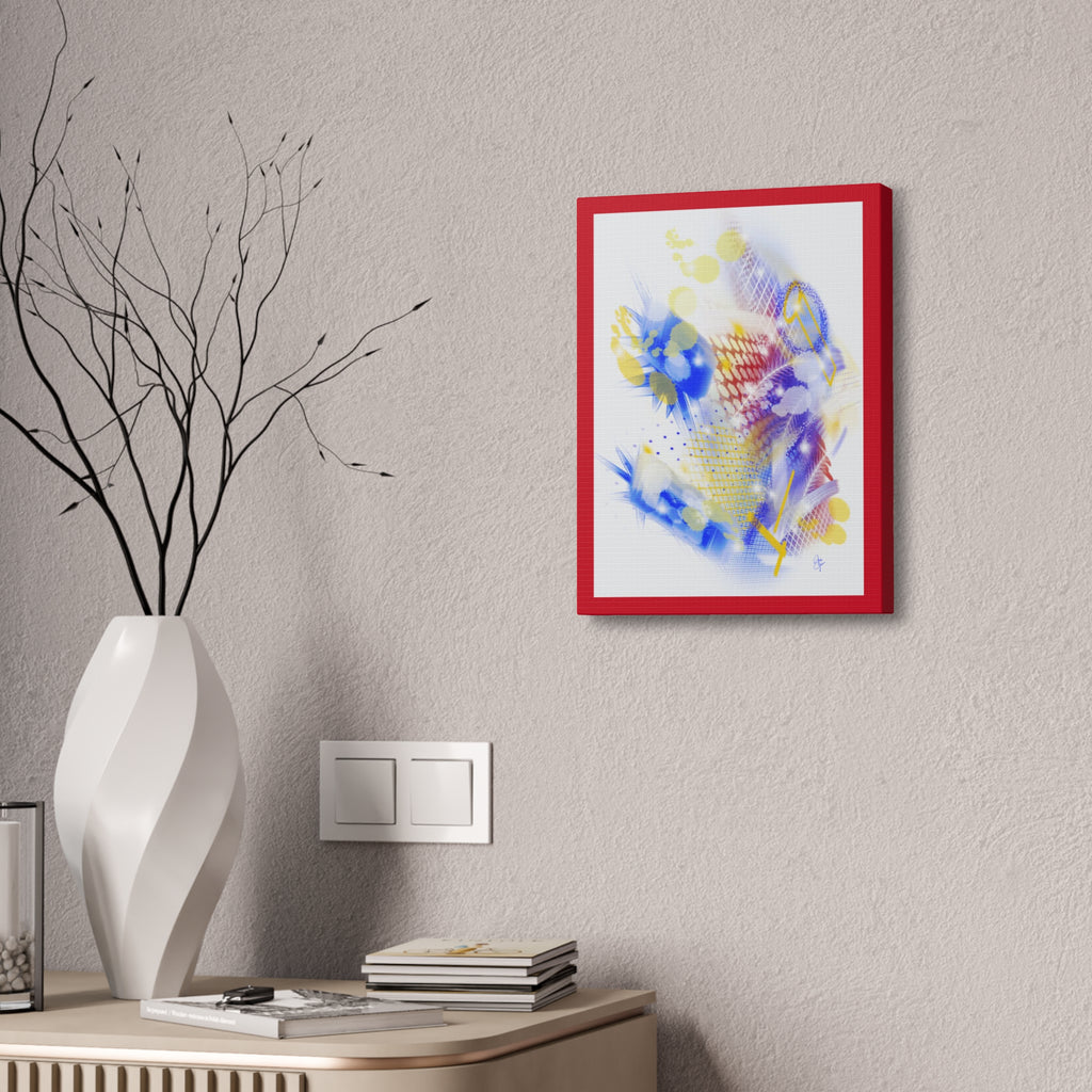 Abstract Blue & Yellow Art Canvas Print — Stretched 1.5" with Red Border