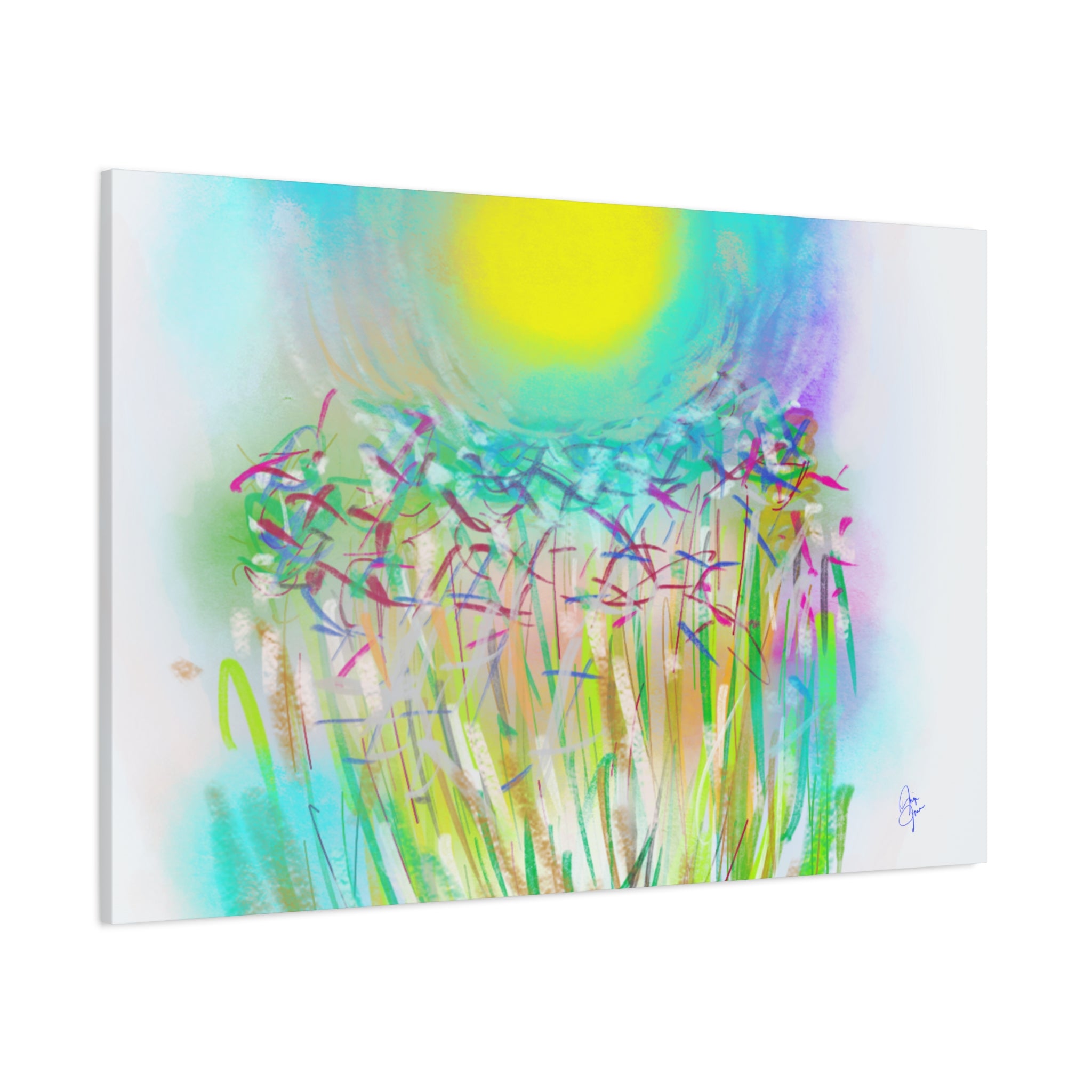 Sunlit Meadow Abstract Canvas Art — Bright Floral Wall Decor