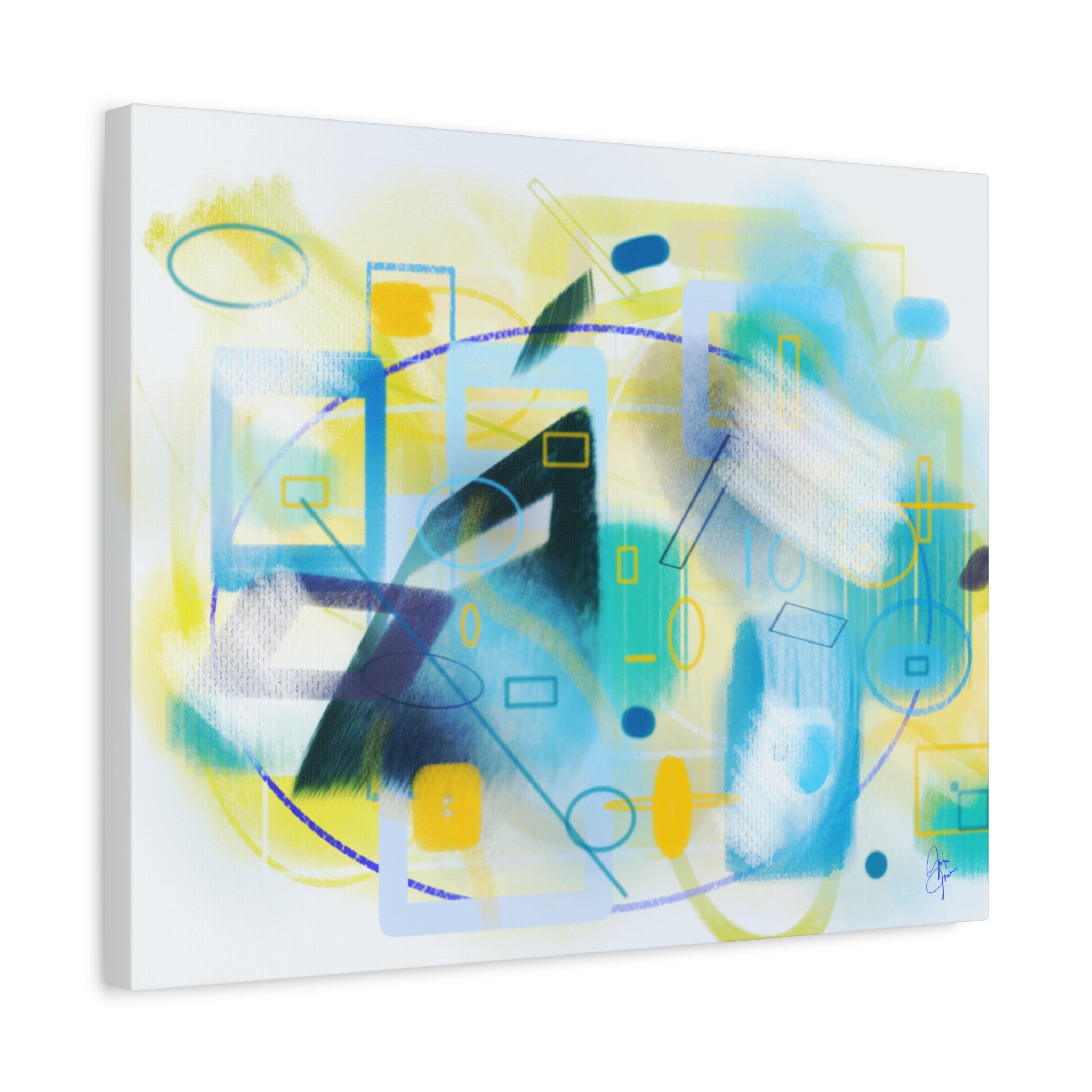 Abstract Blue & Yellow Geometry Canvas Print — Modern Stretched Wall Art