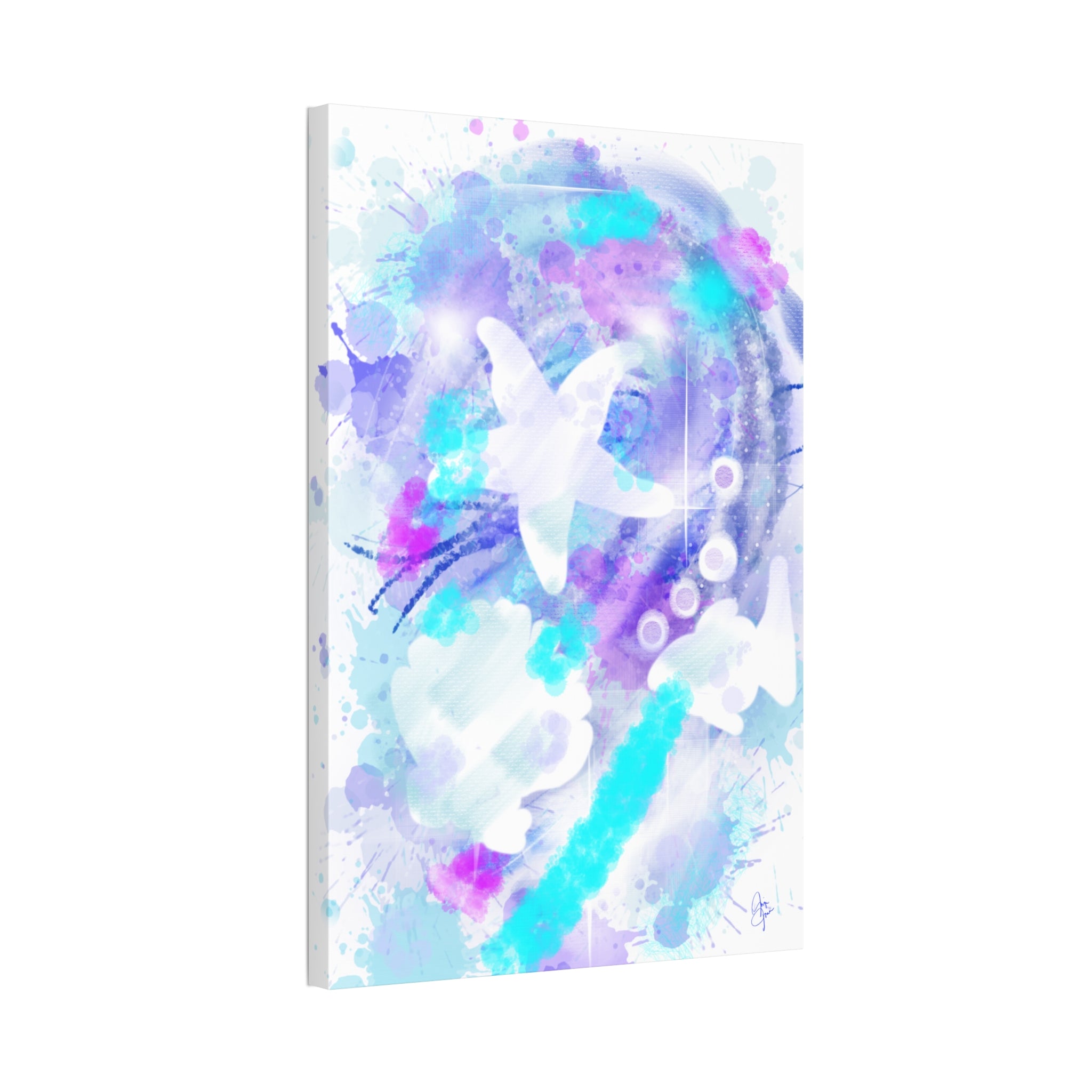 Watercolor Ocean Canvas Art — Purple & Teal Abstract Stretched Canvas