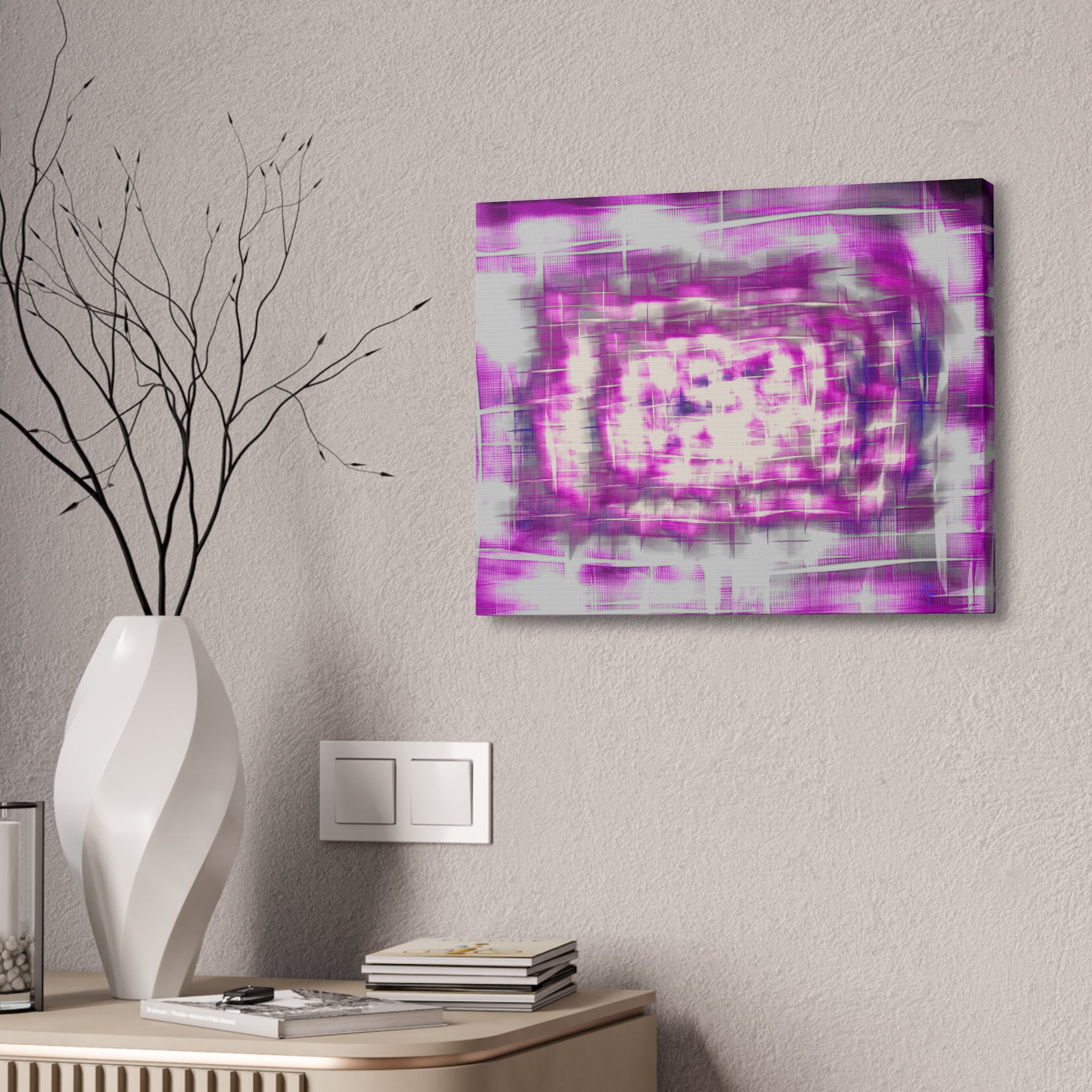 Purple Abstract Stretched Canvas Wall Art — Pink White Geometric Texture