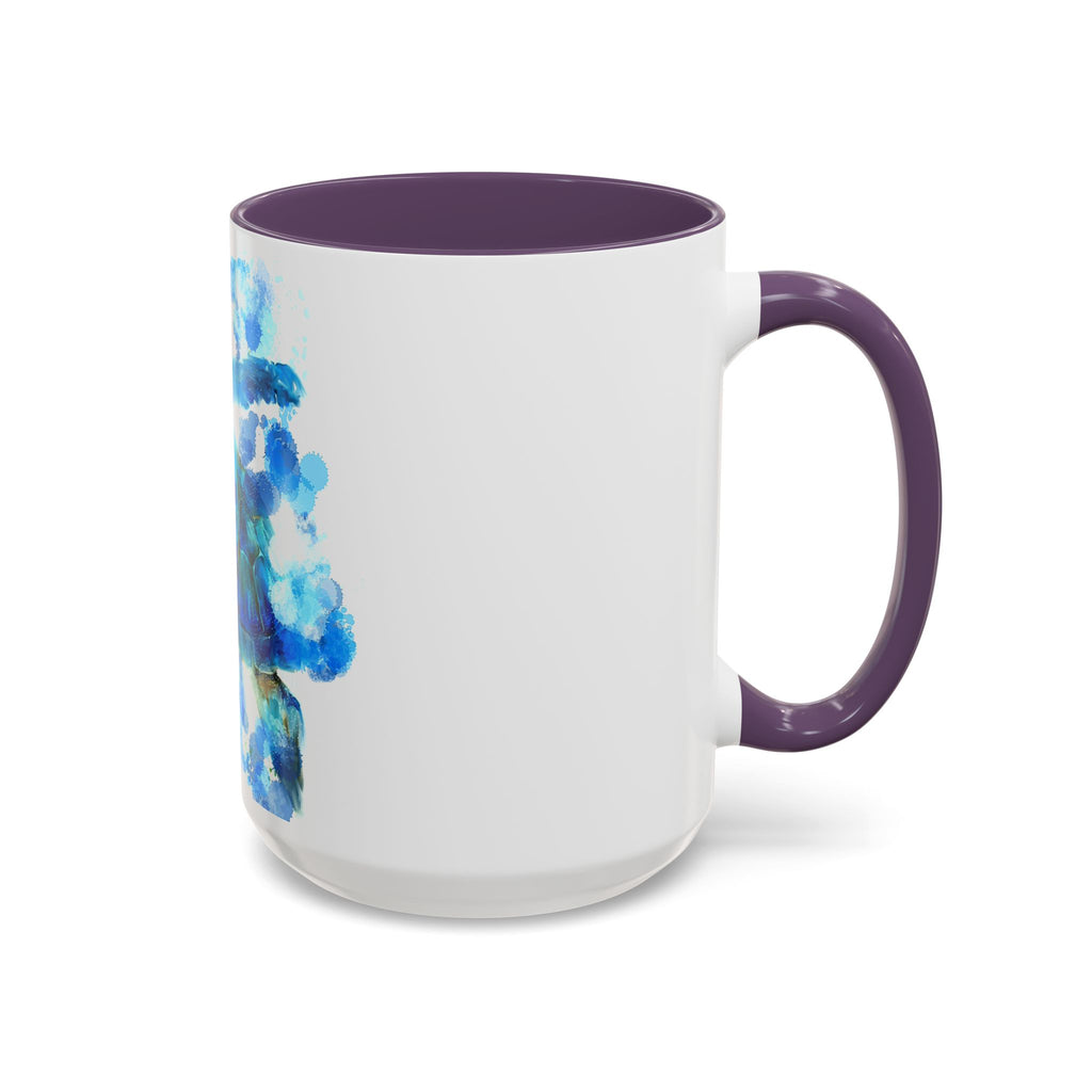 Blue Sea Turtle Accent Coffee Mug — Watercolor Ocean Turtle 11/15oz