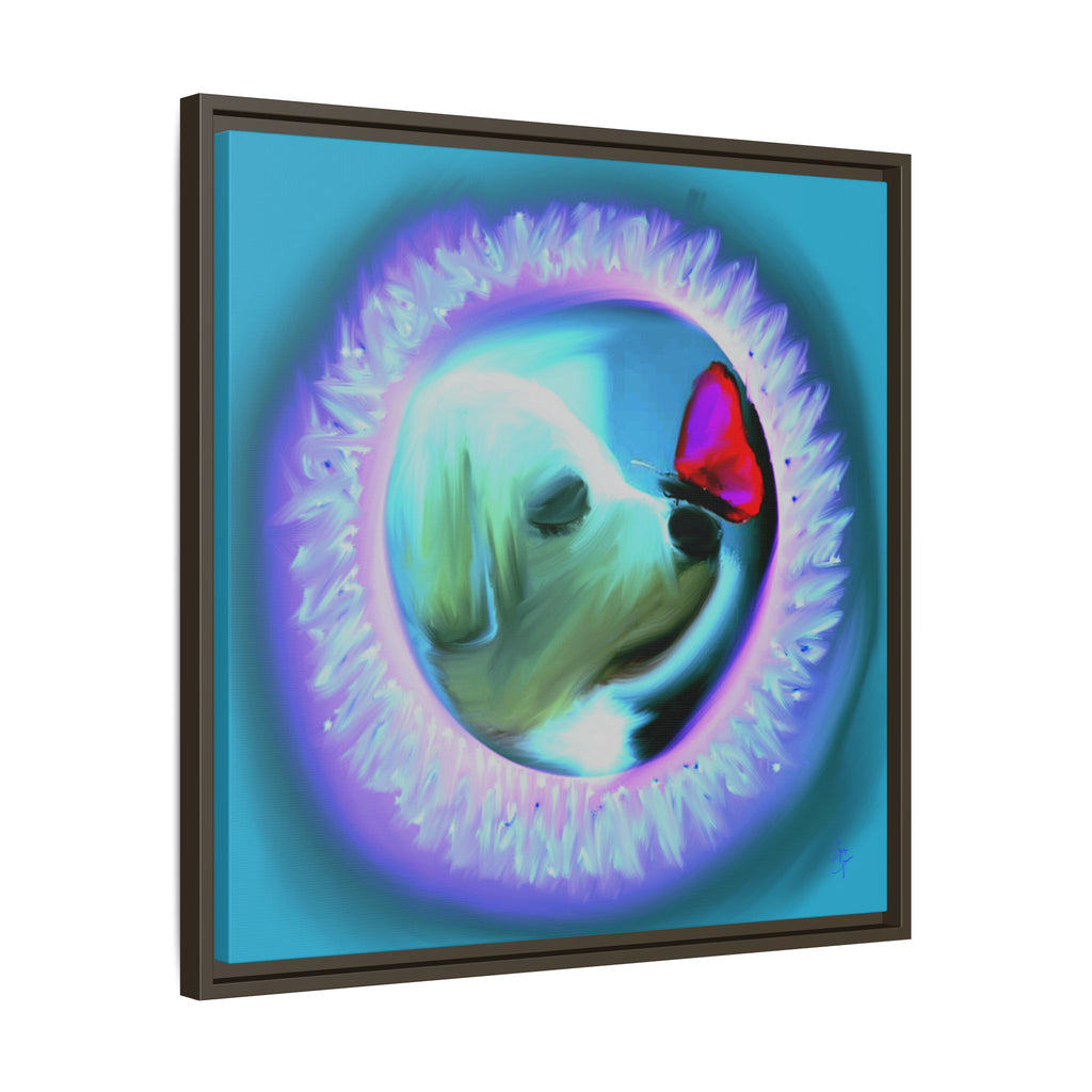 Framed Matte Canvas - Puppy with Butterfly Pop Art