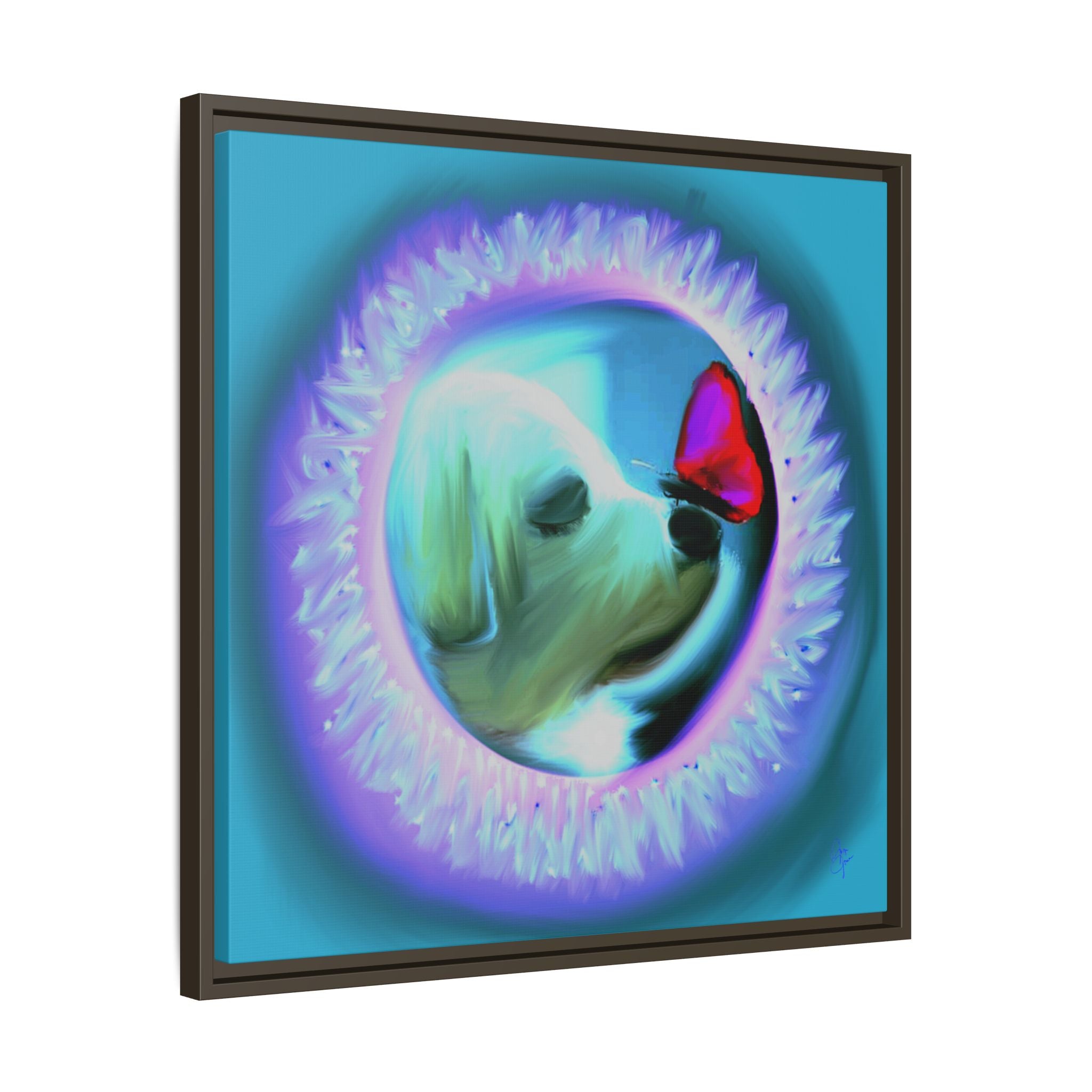 Framed Matte Canvas - Puppy with Butterfly Pop Art