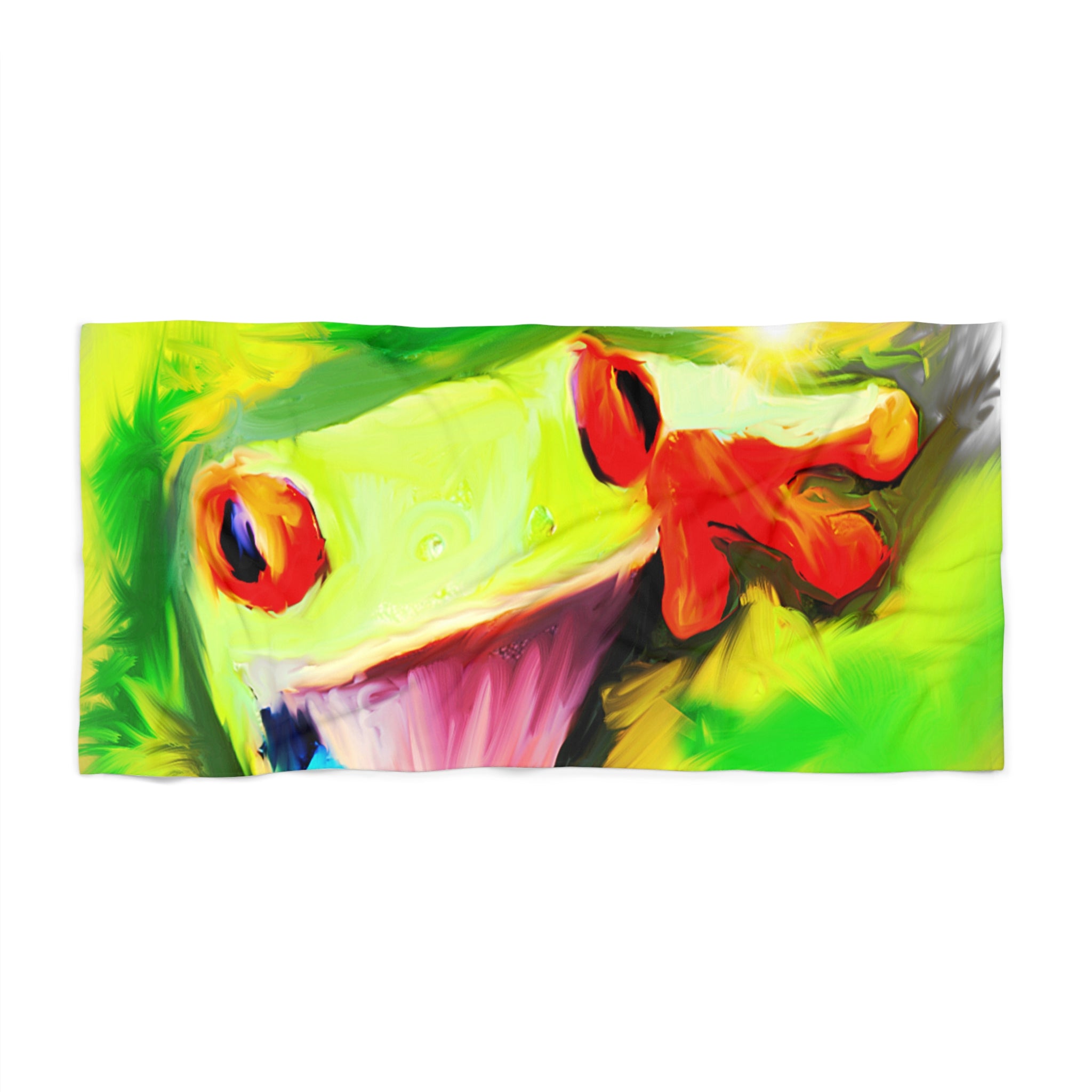 Frog Smile Beach Towel — Bright Tropical Tree Frog Print