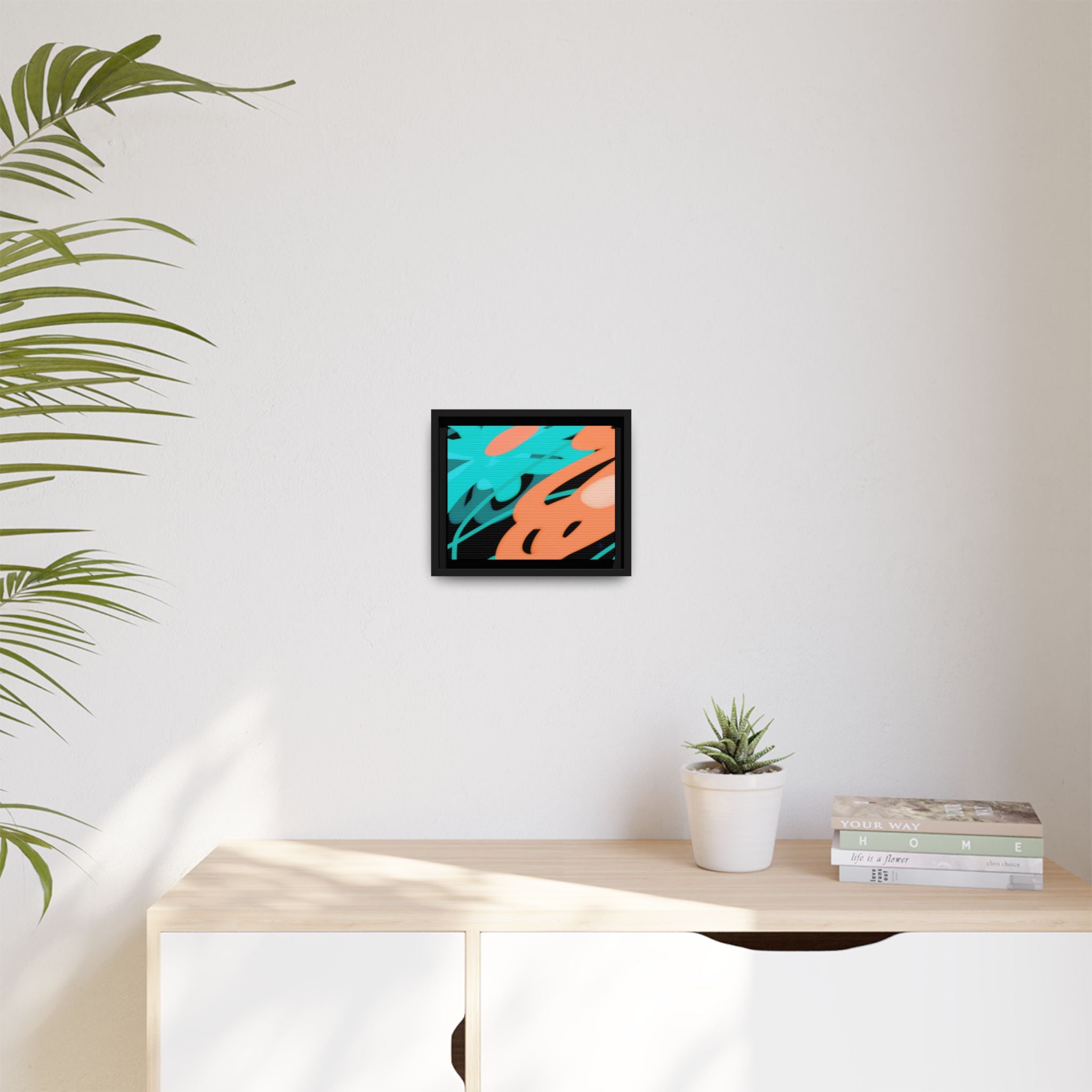 Abstract Teal & Coral Splash Framed Canvas