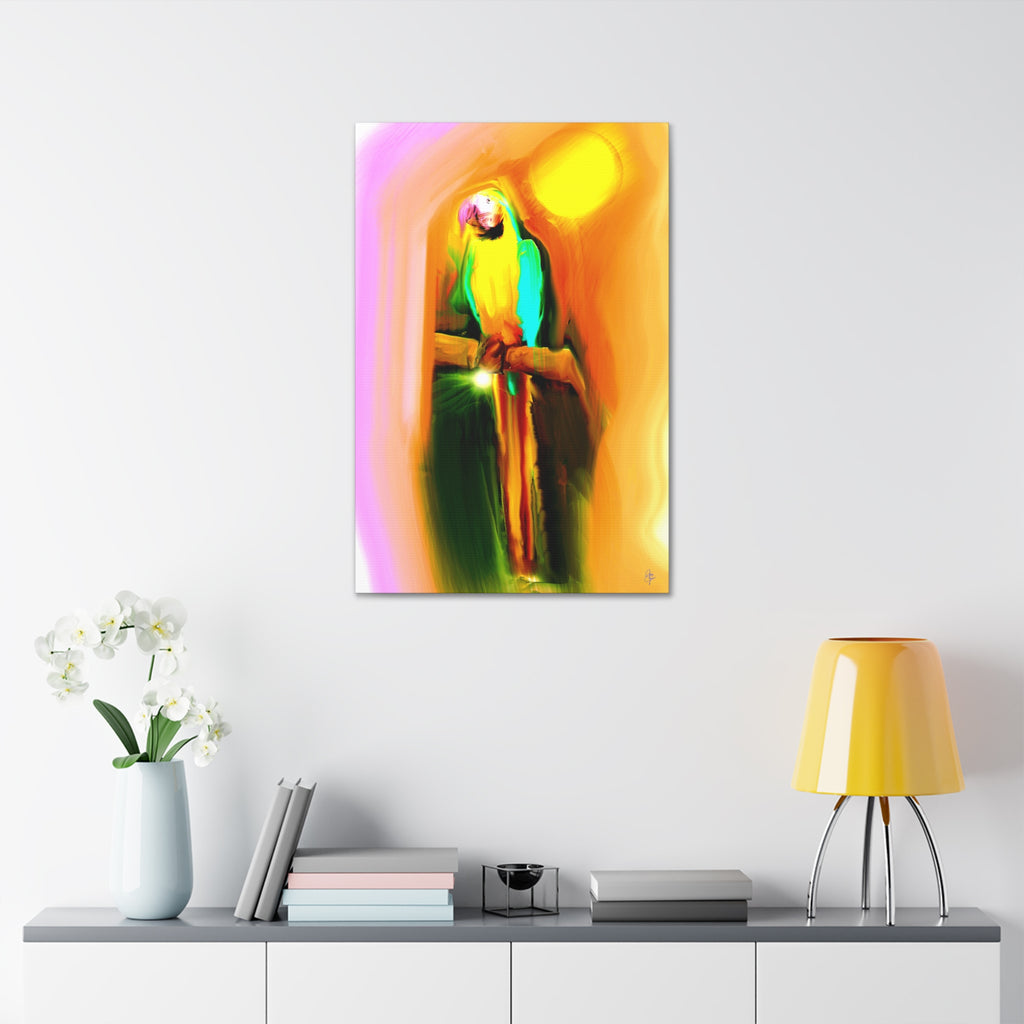 Tropical Parrot Canvas Print — Vibrant Sunlit Bird Wall Art