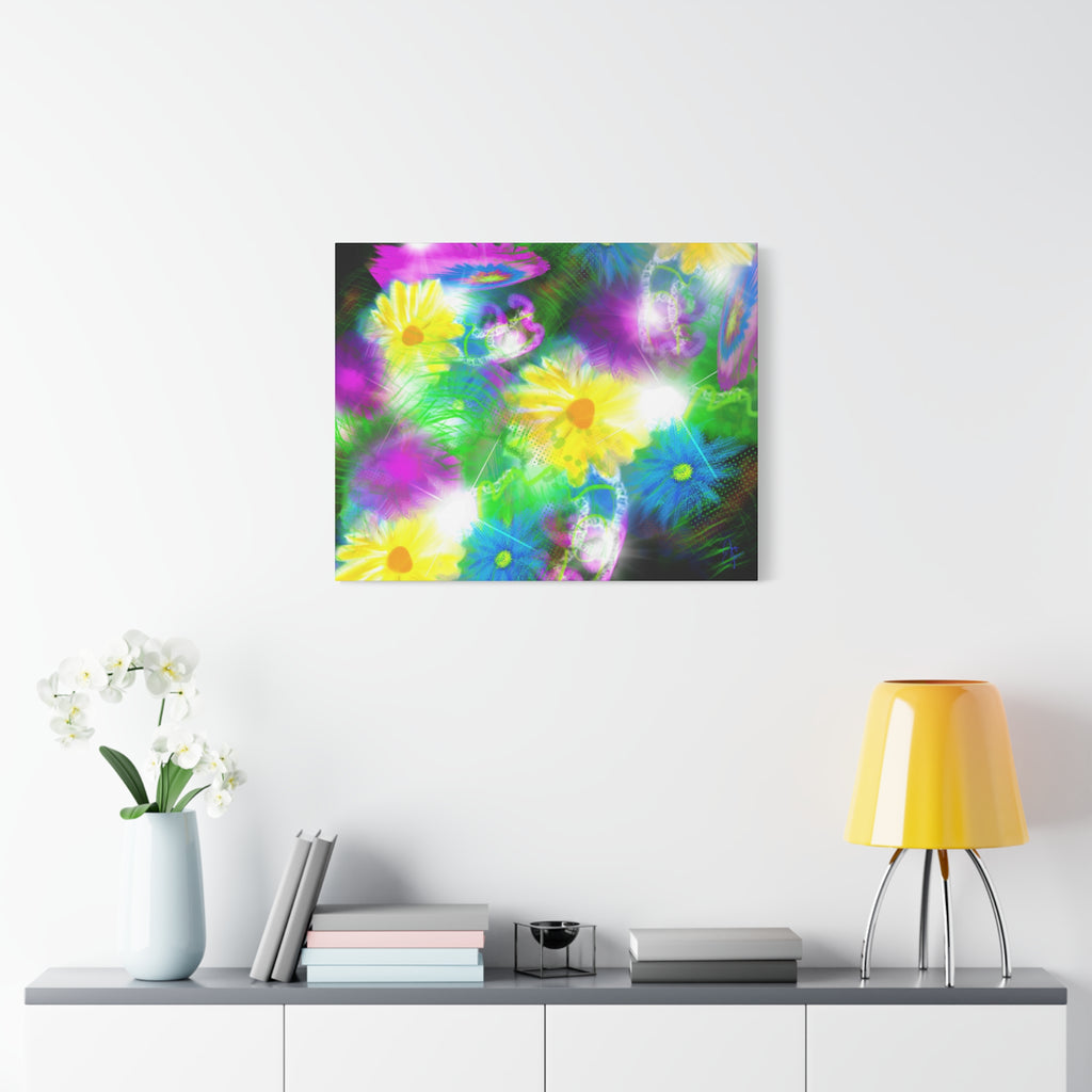Bright Floral Abstract Matte Canvas Wall Art — Vibrant Daisy Pop