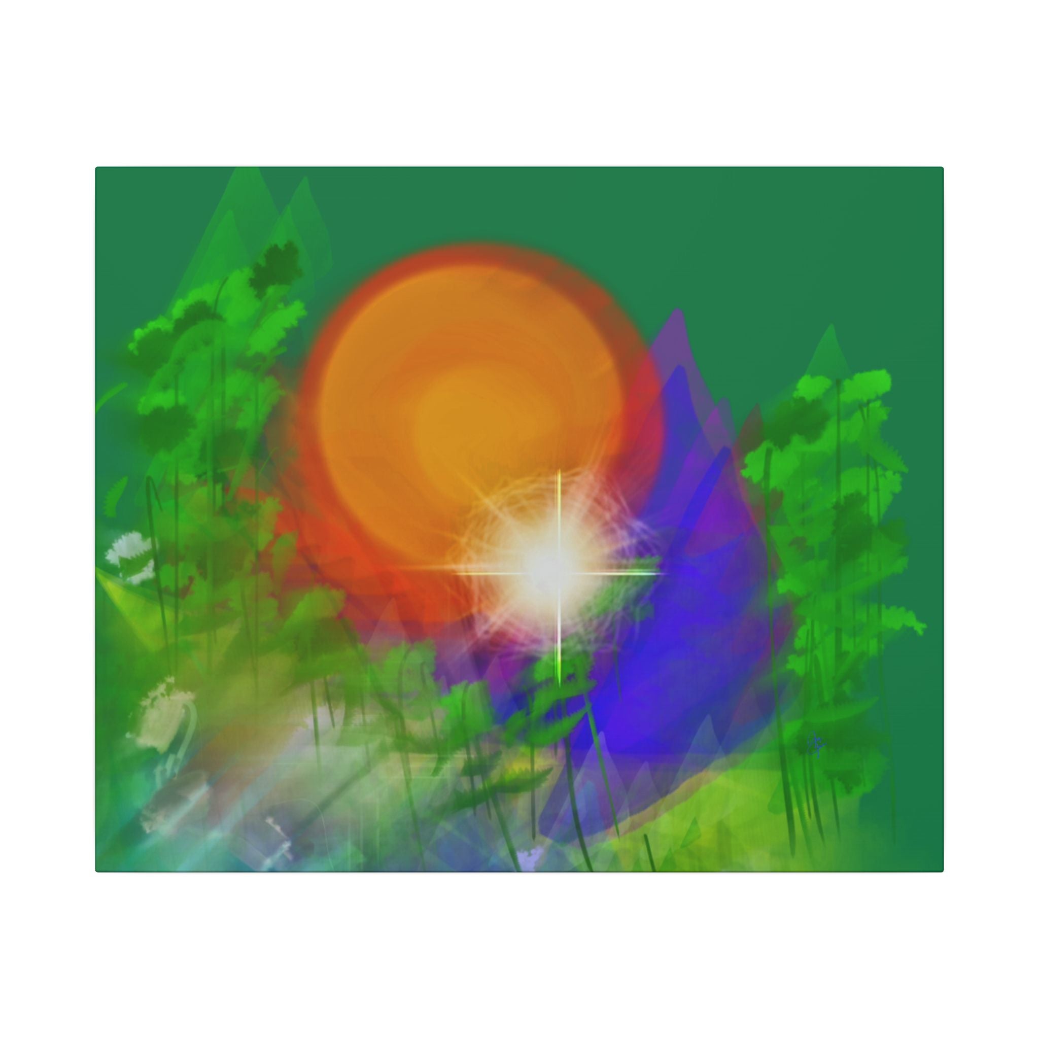 Sunburst Forest Matte Canvas Wall Art — Abstract Nature Landscape
