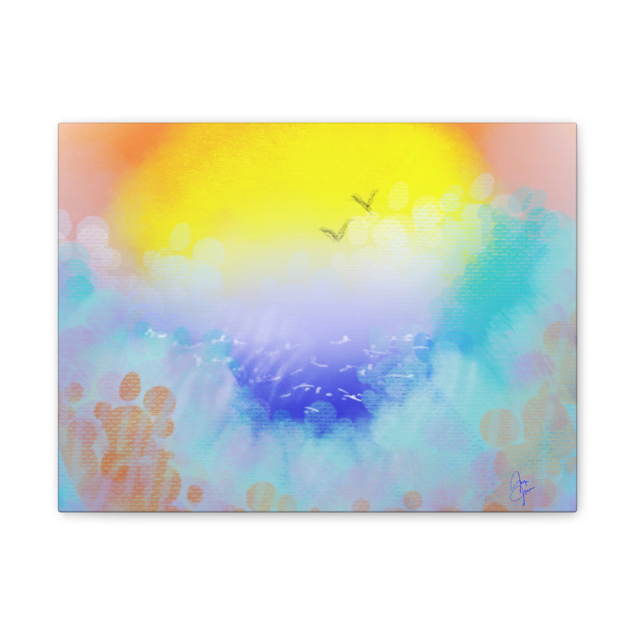 Sunrise Seascape Canvas Wall Art – Pastel Ocean Waves with Birds