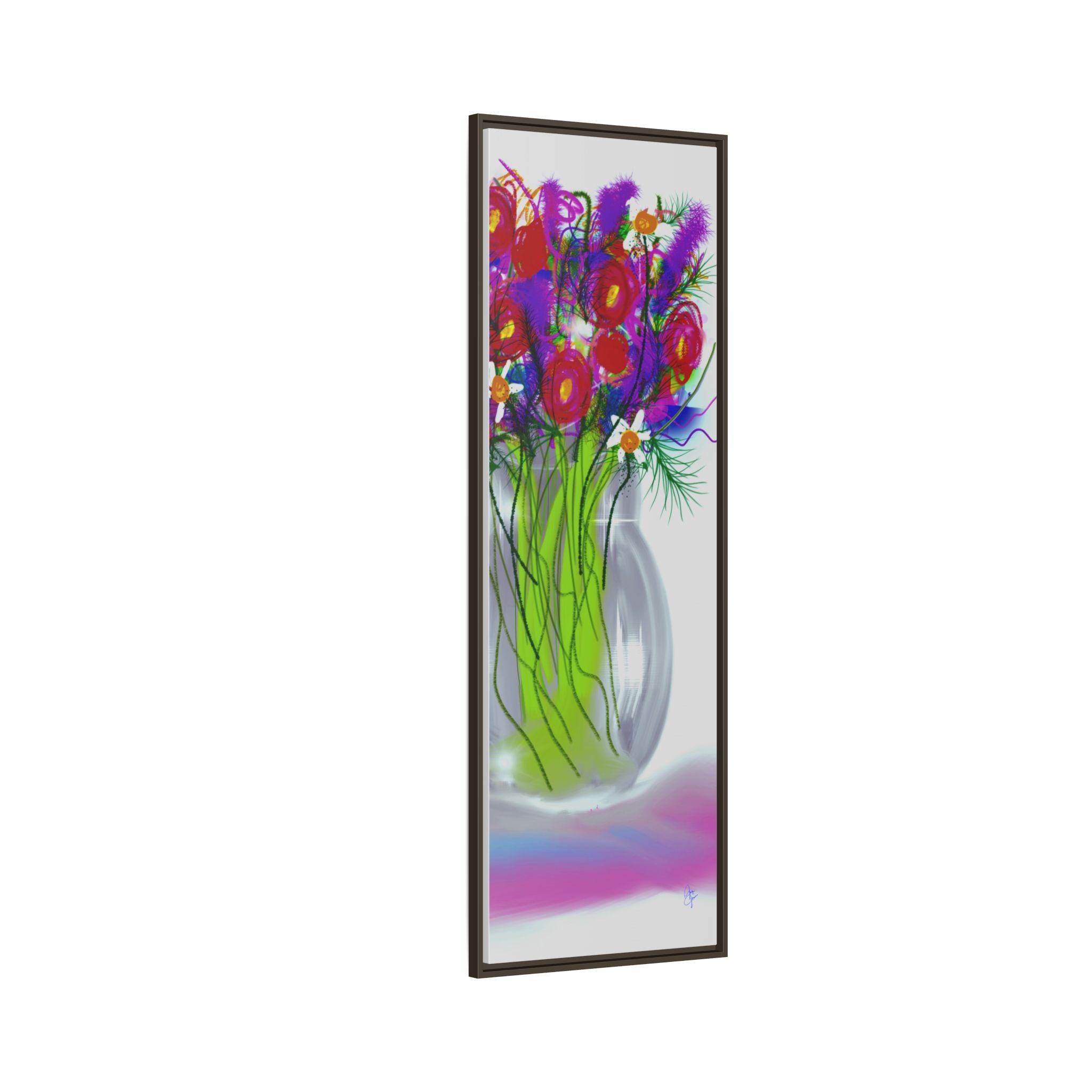 Framed Floral Bouquet Matte Canvas Wall Art — Colorful Abstract Flowers in Vase