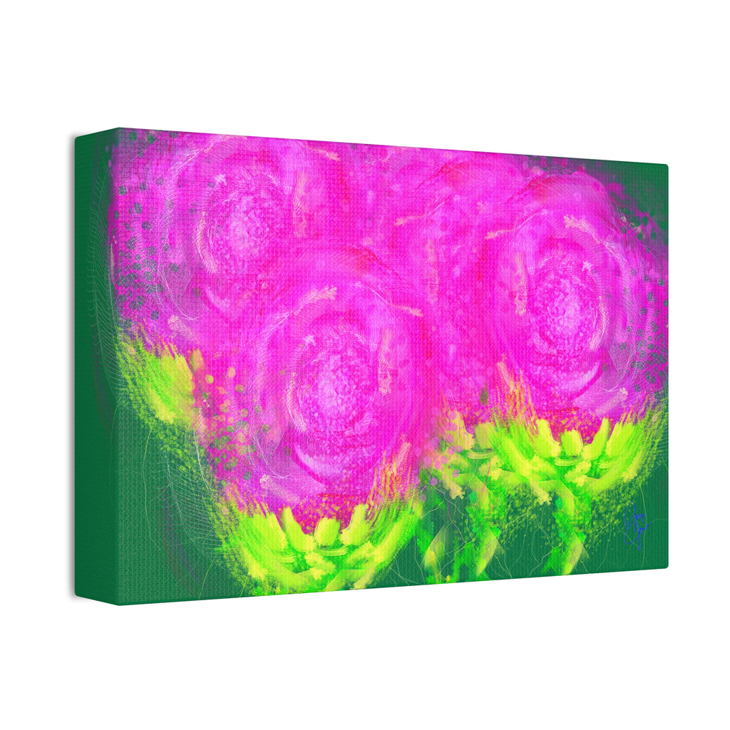 Bright Pink Floral Canvas Print — Modern Abstract Rose Wall Art (Stretched Canvas)