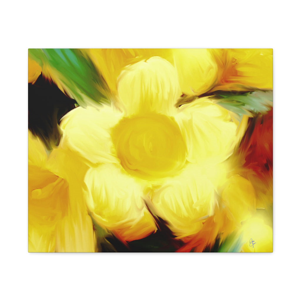 Yellow Floral Canvas Wall Art – Bright Sunflower-Style Painting, Matte Stretched Print