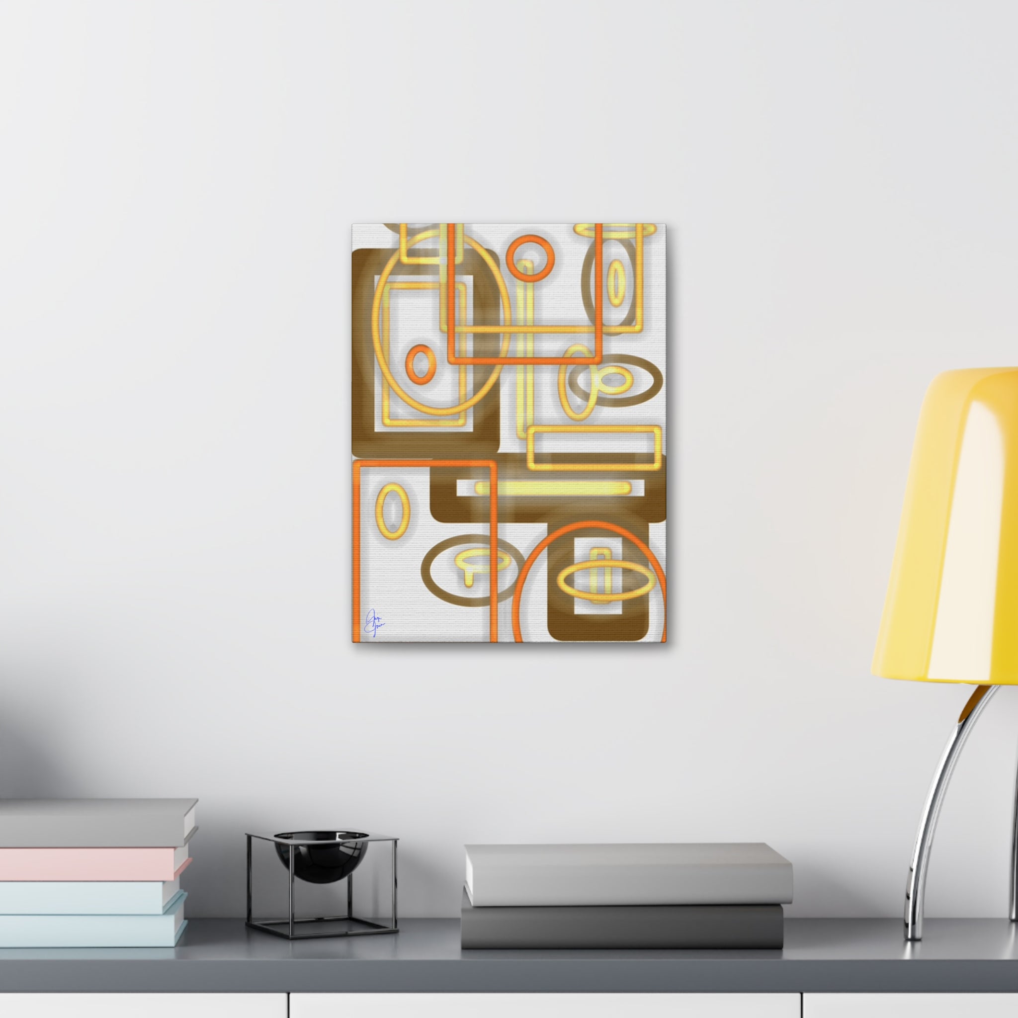 Abstract Geometric Art Canvas - Midcentury Shapes in Warm Gold & Rust