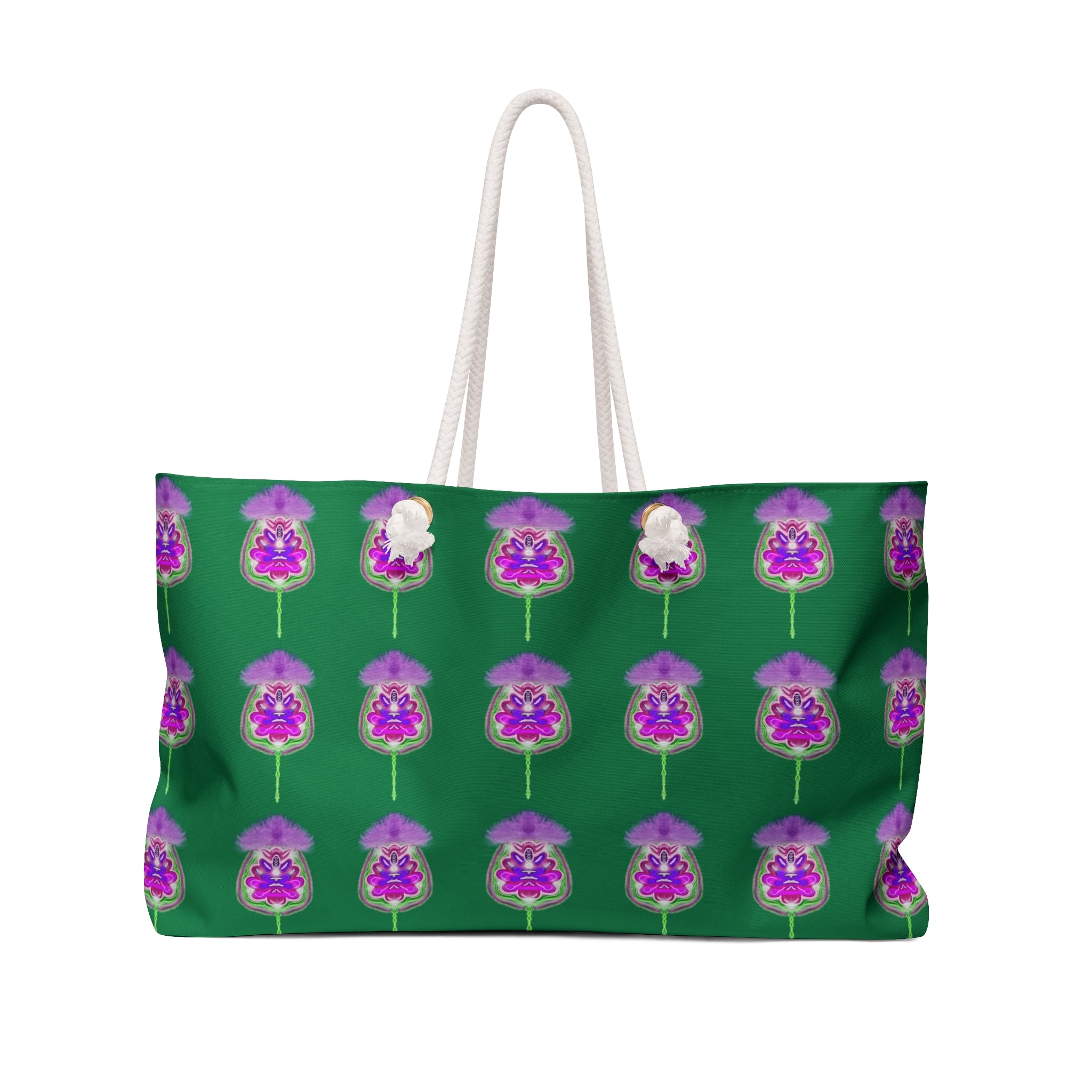 Floral Pattern Weekender Bag – Green & Purple Botanical Travel Tote