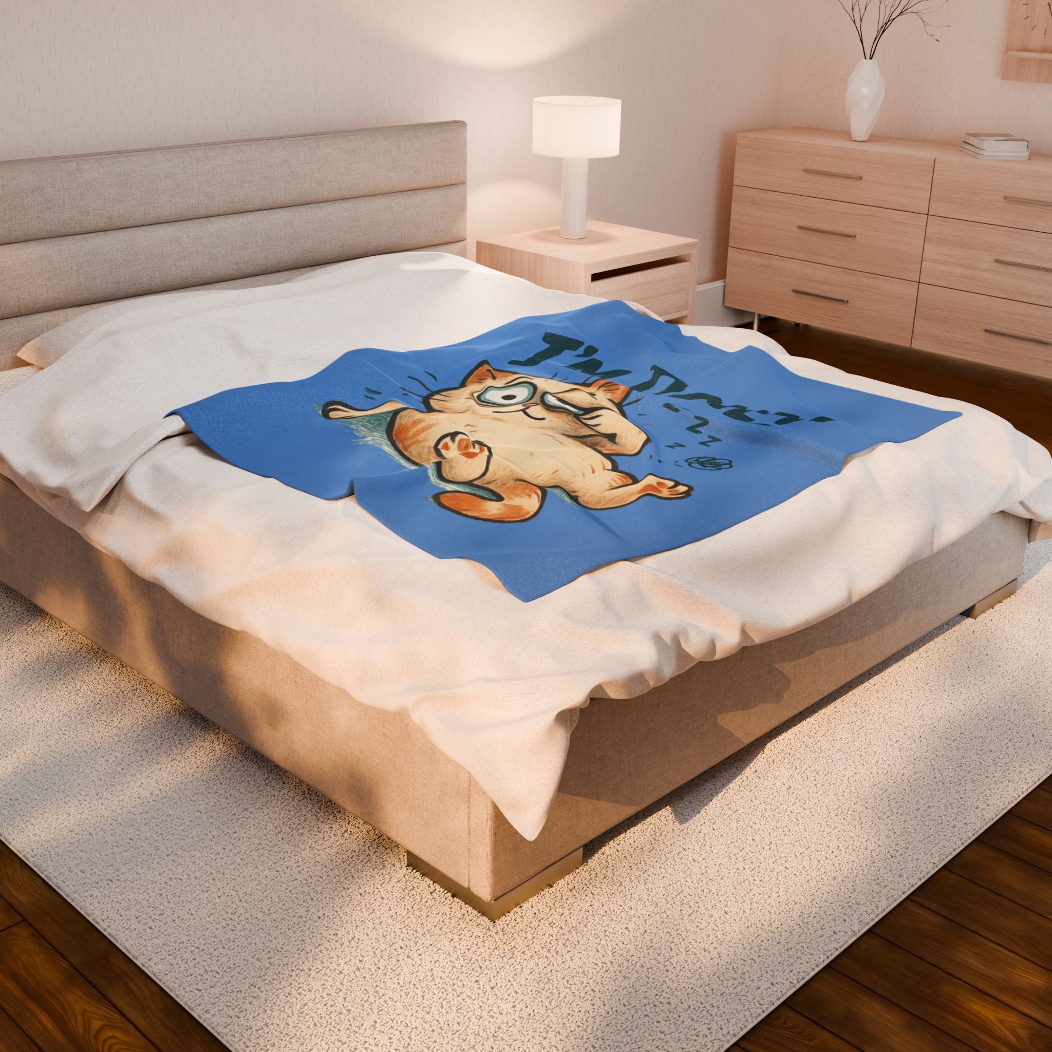 Velveteen Blanket - Cute "I'm Done!" Lazy Cat Plush Throw for Cat Lovers