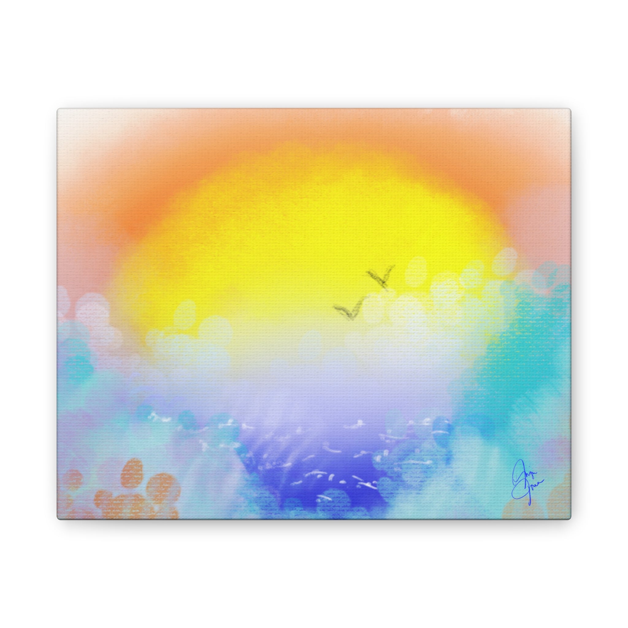 Sunrise Seascape Canvas Wall Art – Pastel Ocean Waves with Birds