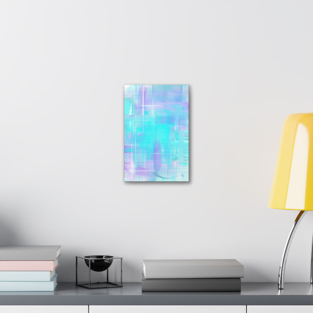 Abstract Aqua Pastel Canvas Art - Turquoise & Lavender Modern Wall Decor (1.5" Stretched)