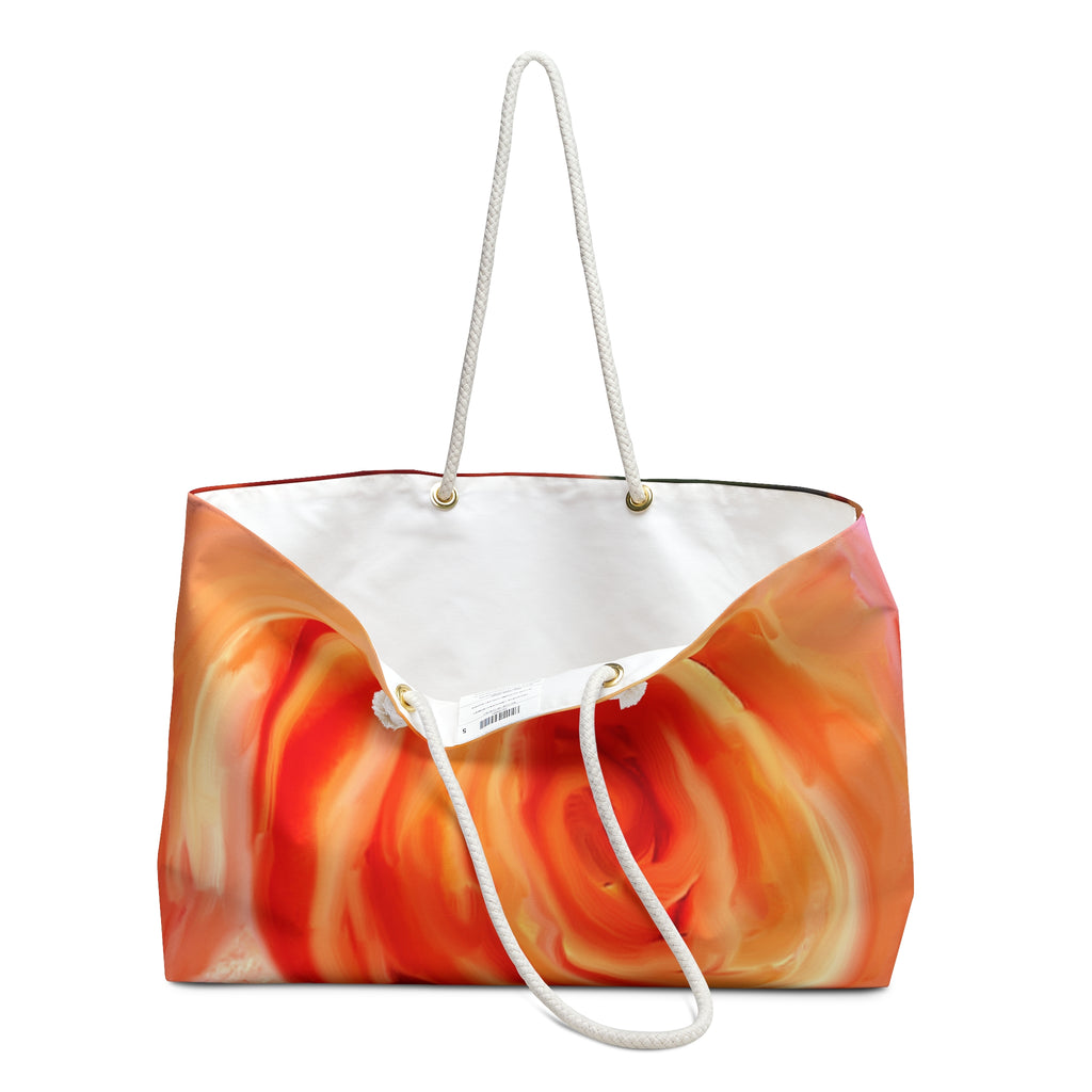 Floral Rose Weekender Bag — Vibrant Orange Red Travel Tote